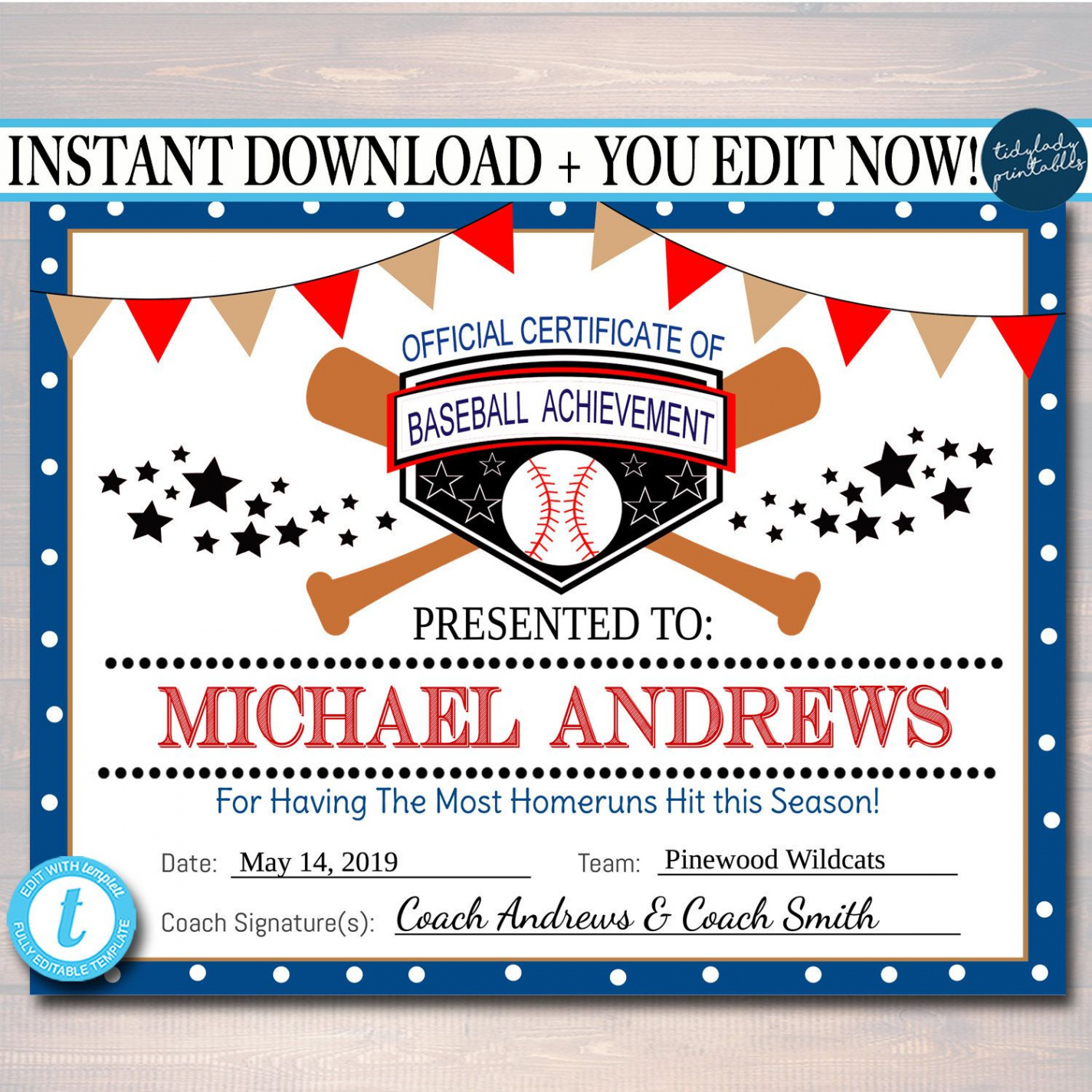 EDITABLE Baseball Award Certificates INSTANT DOWNLOAD Team - Etsy