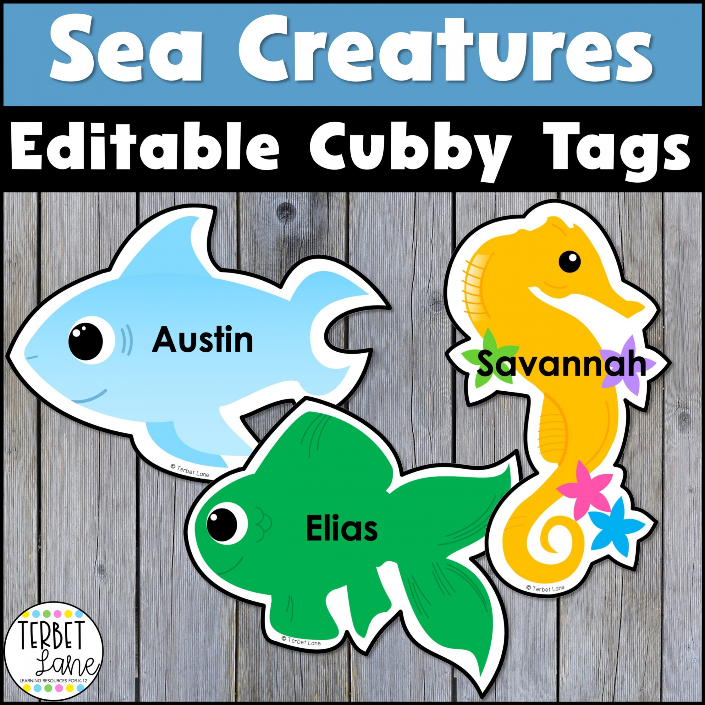 Editable Ocean Themed Cubby Tags