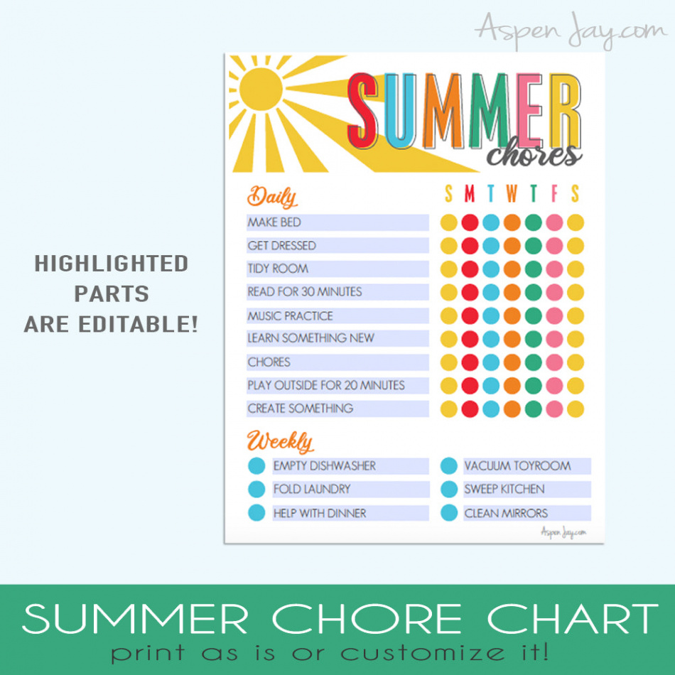 EDITABLE Summer Chore Chart – AspenJay