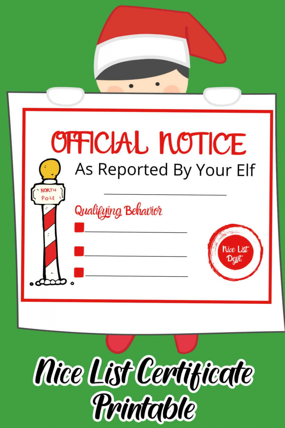 Elf on the Shelf Nice List Certificate Printable • MidgetMomma