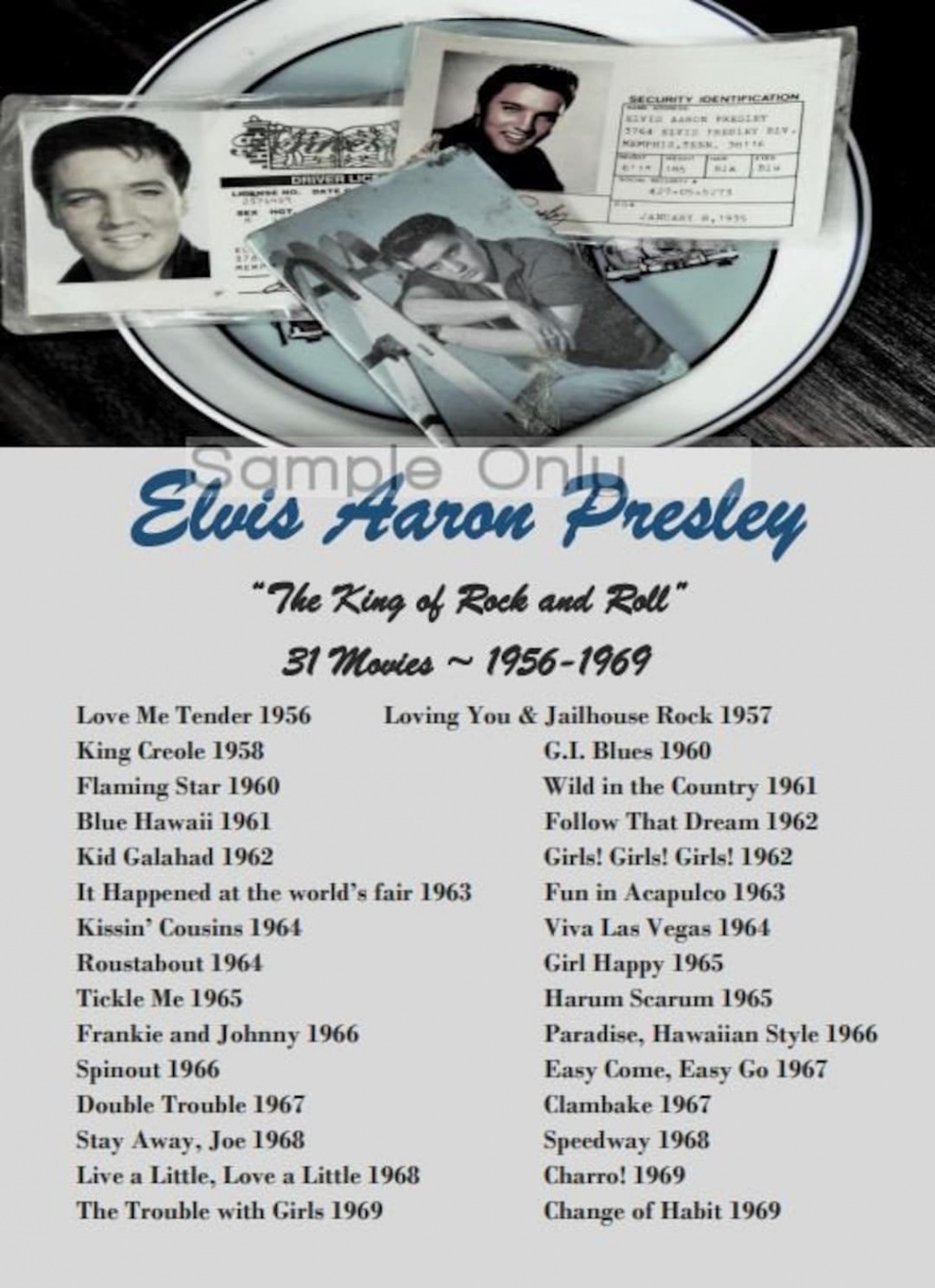 Elvis Presley List of  Movies Poster A Size PDF Printable - Etsy