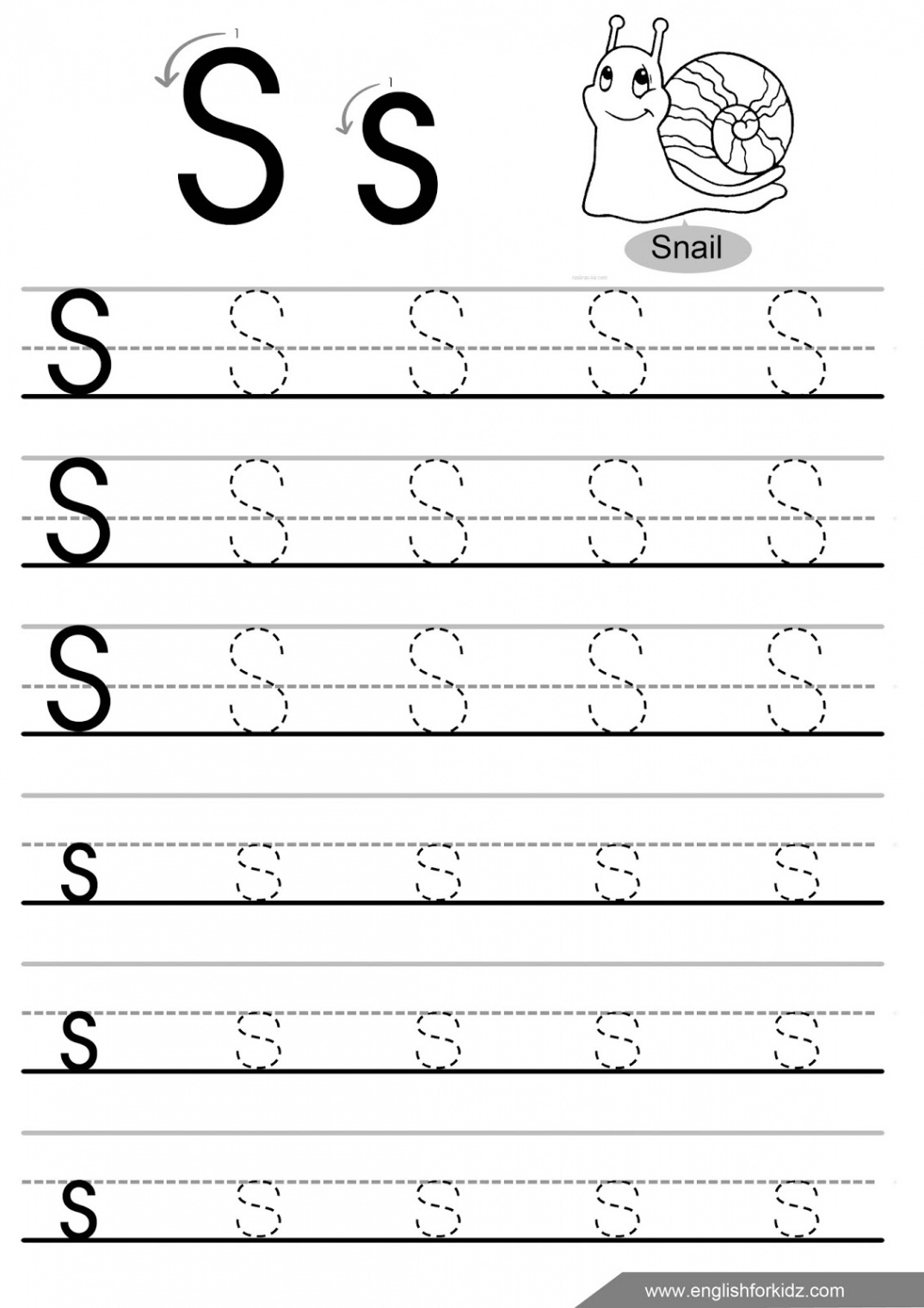 English for Kids Step by Step: Letter S Worksheets, Flash Cards