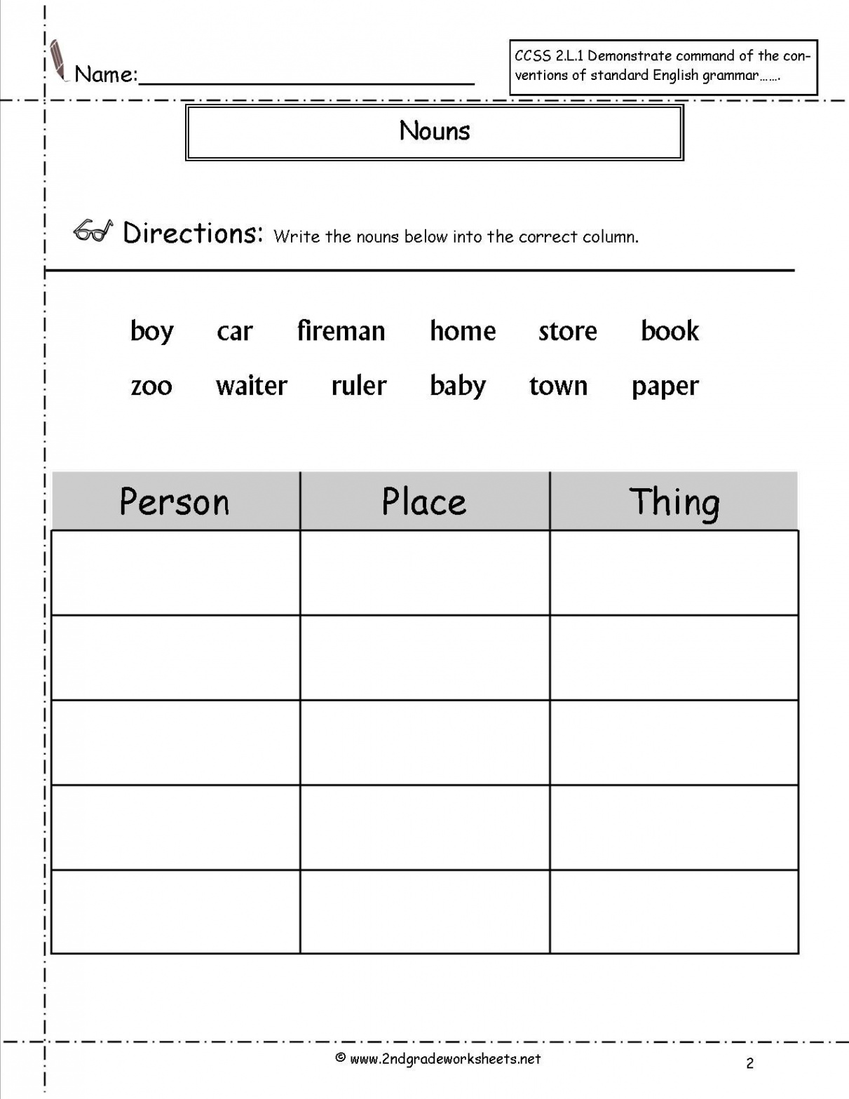 english worksheets for grade    Nouns worksheet, nd grade