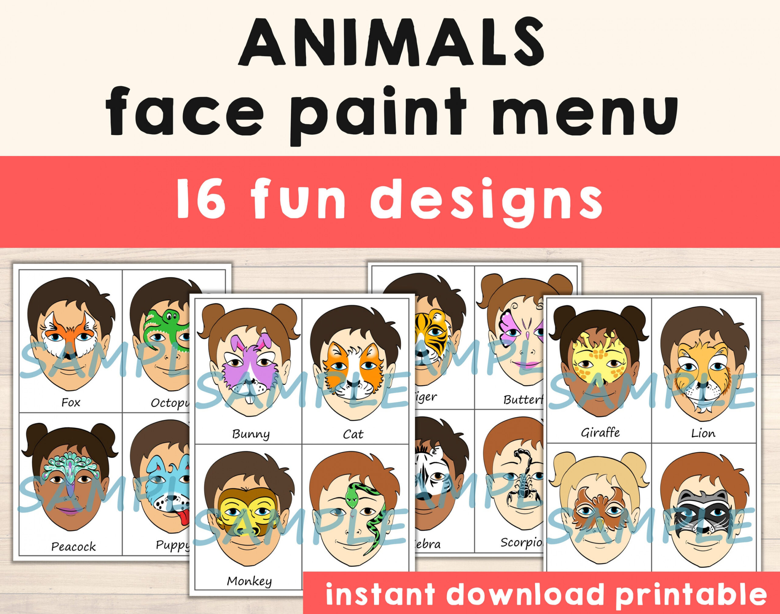 Face Paint Menu Printable Choice Face Painting Designs Pack - Etsy UK