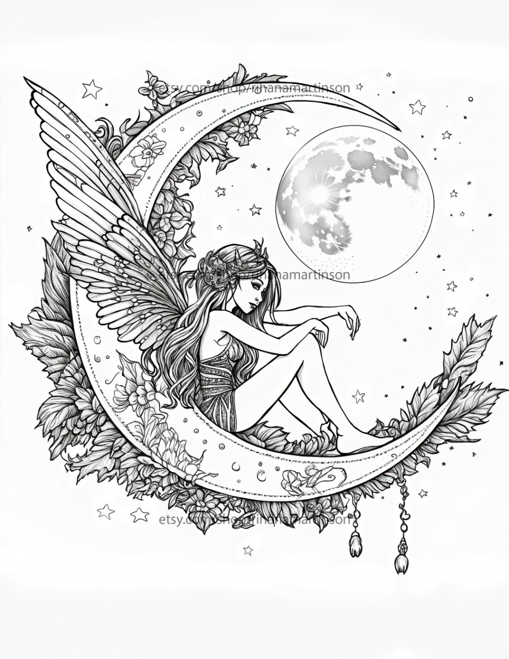 Fantasy Fairy Printable Adult Coloring Book Page Ornate - Etsy