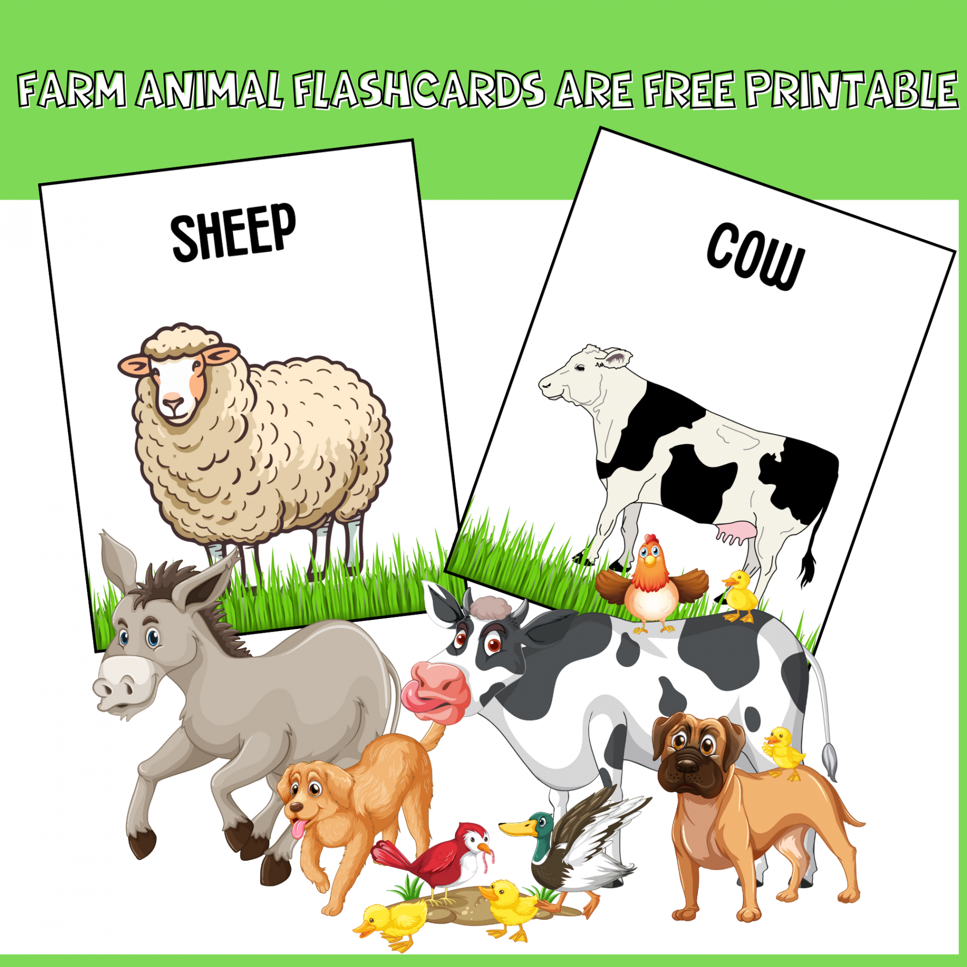 Farm animal flashcards are free printable  Made By Teachers