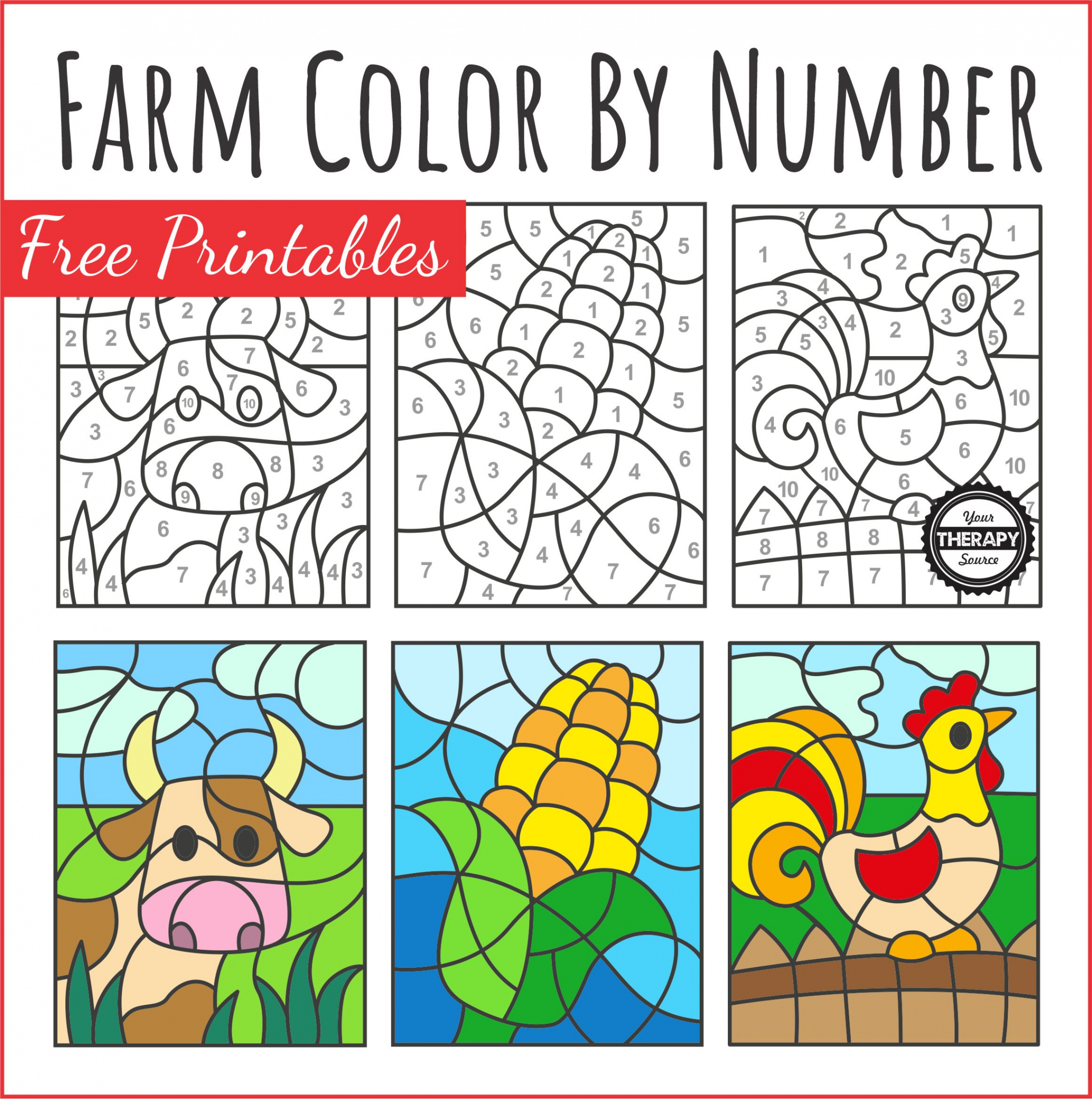 Farm Color By Number Free Printables - Your Therapy Source