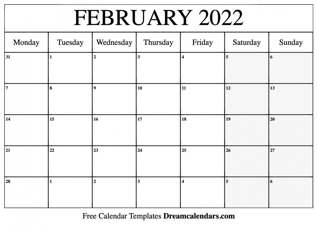 February  calendar  Free blank printable with holidays