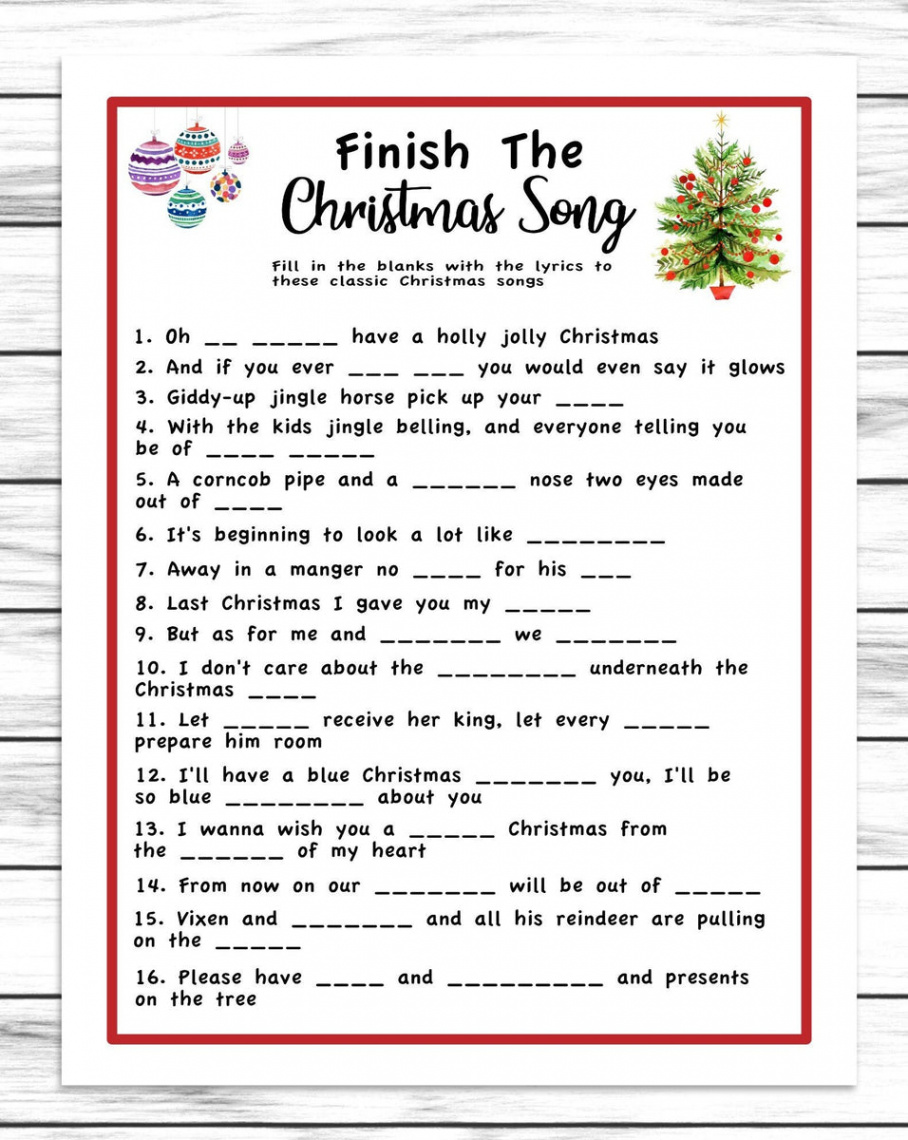 Finish The Song Christmas Game, Xmas Songs, Printable Or Virtual