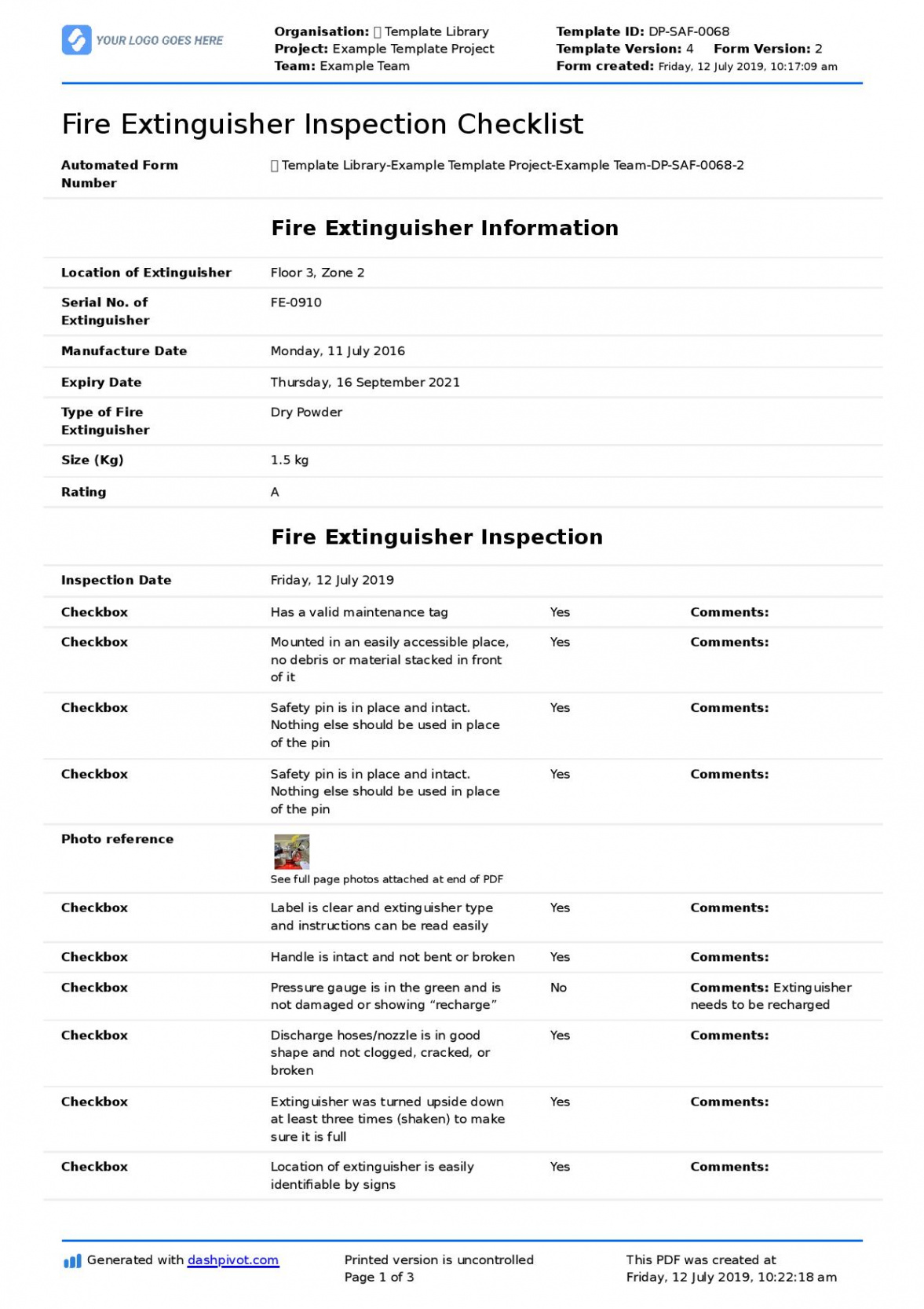 Fire Extinguisher Inspection Checklist template (Better than excel