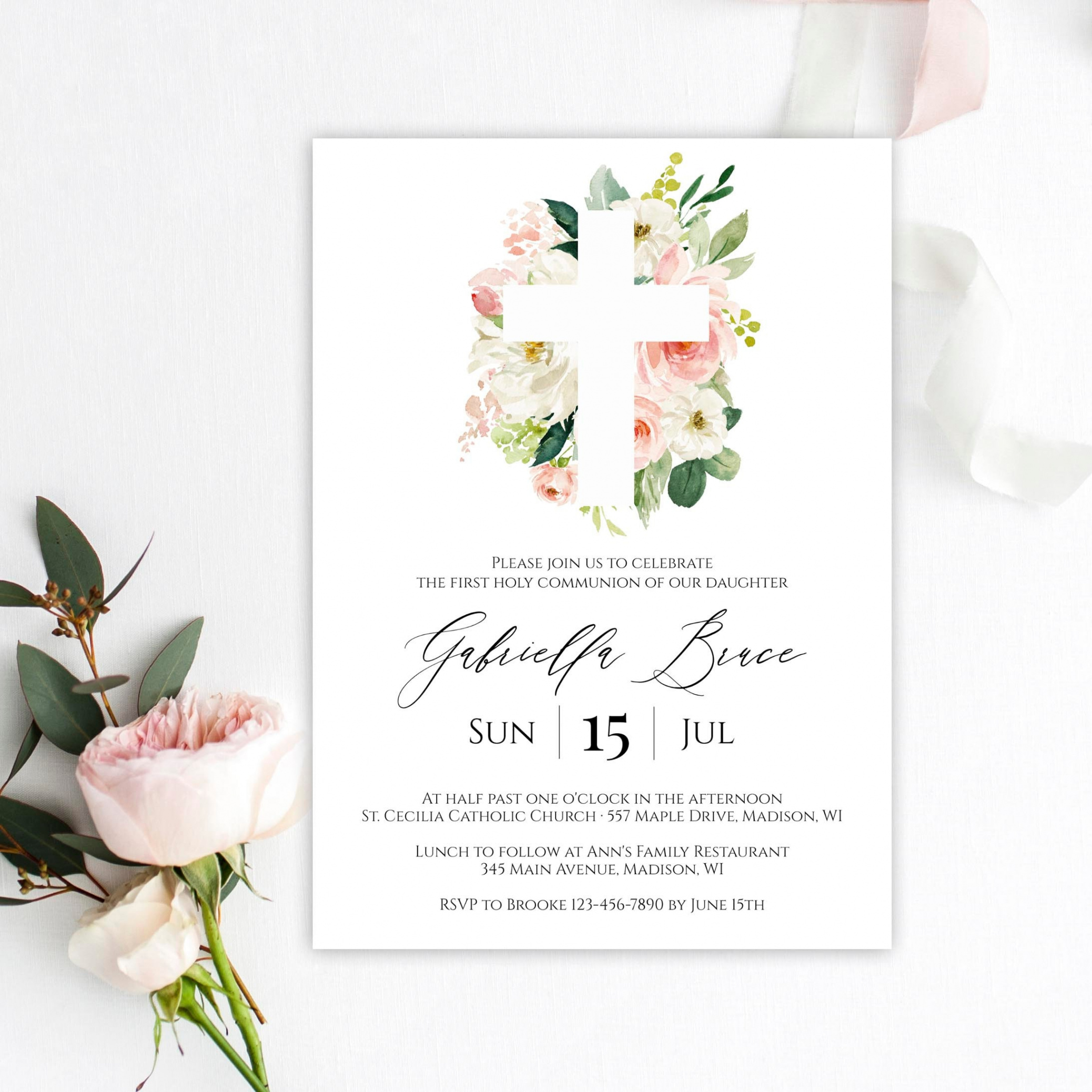 First Communion Invitation Template Instant Download - Etsy