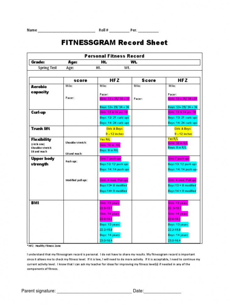 Fitnessgram Record Sheet  PDF