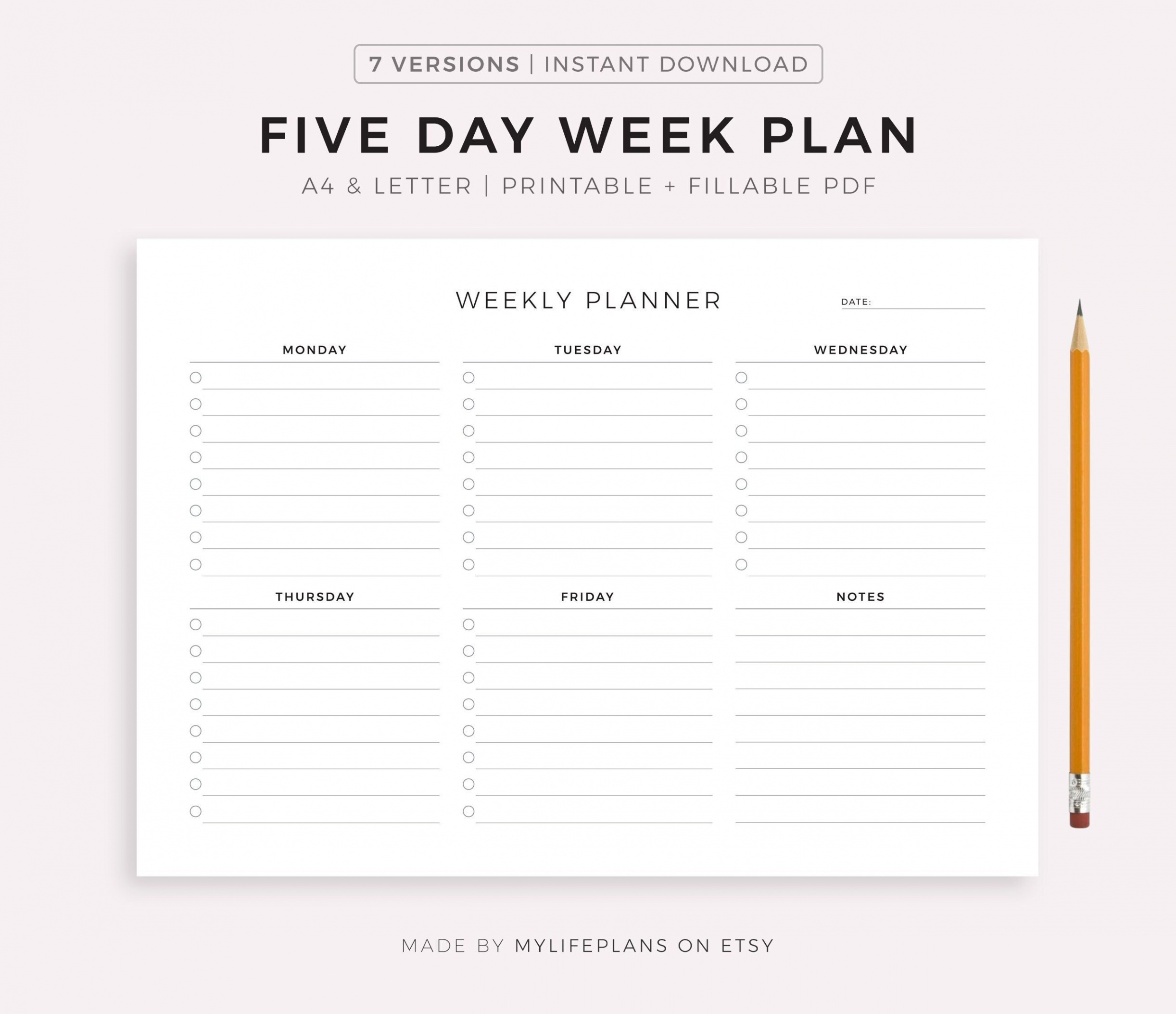 Five Day Weekly Planner Printable to Do List Weekly Schedule - Etsy UK