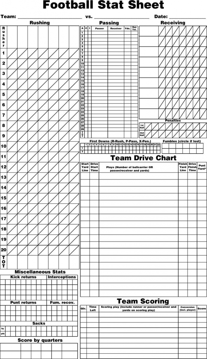 Football Stat Sheet   Template printable, Football template