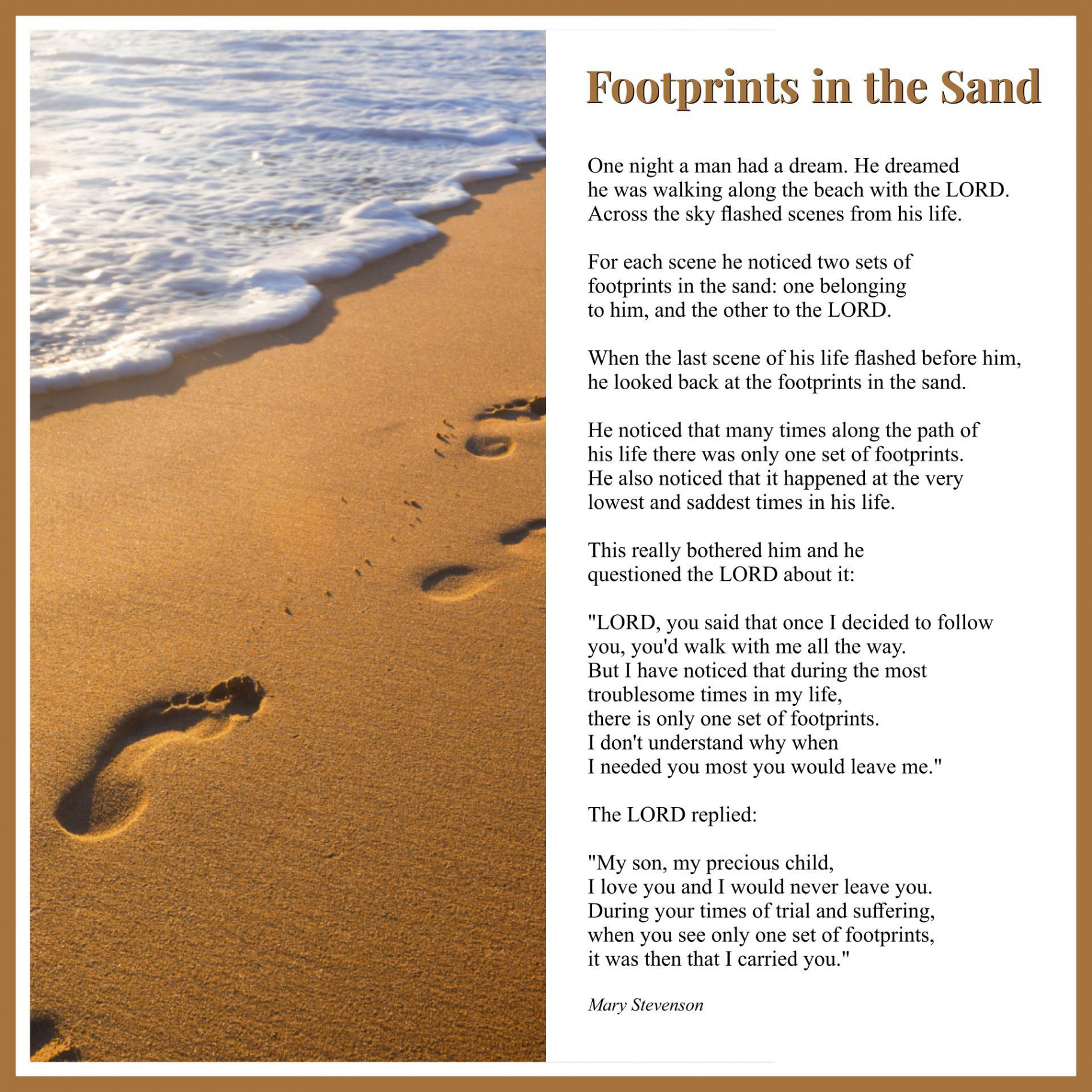 Footprints in the Sand Poem Printable Version  Footprints in the