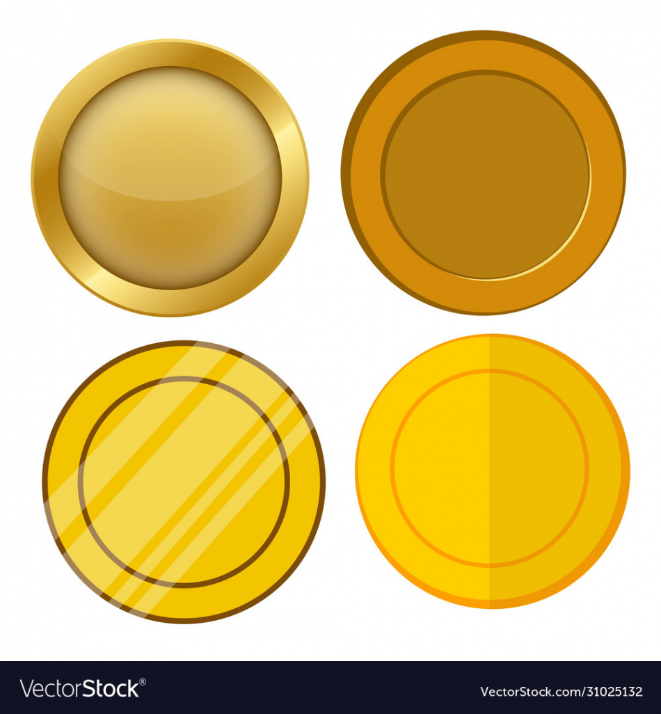 Four different style blank gold coin template set Vector Image