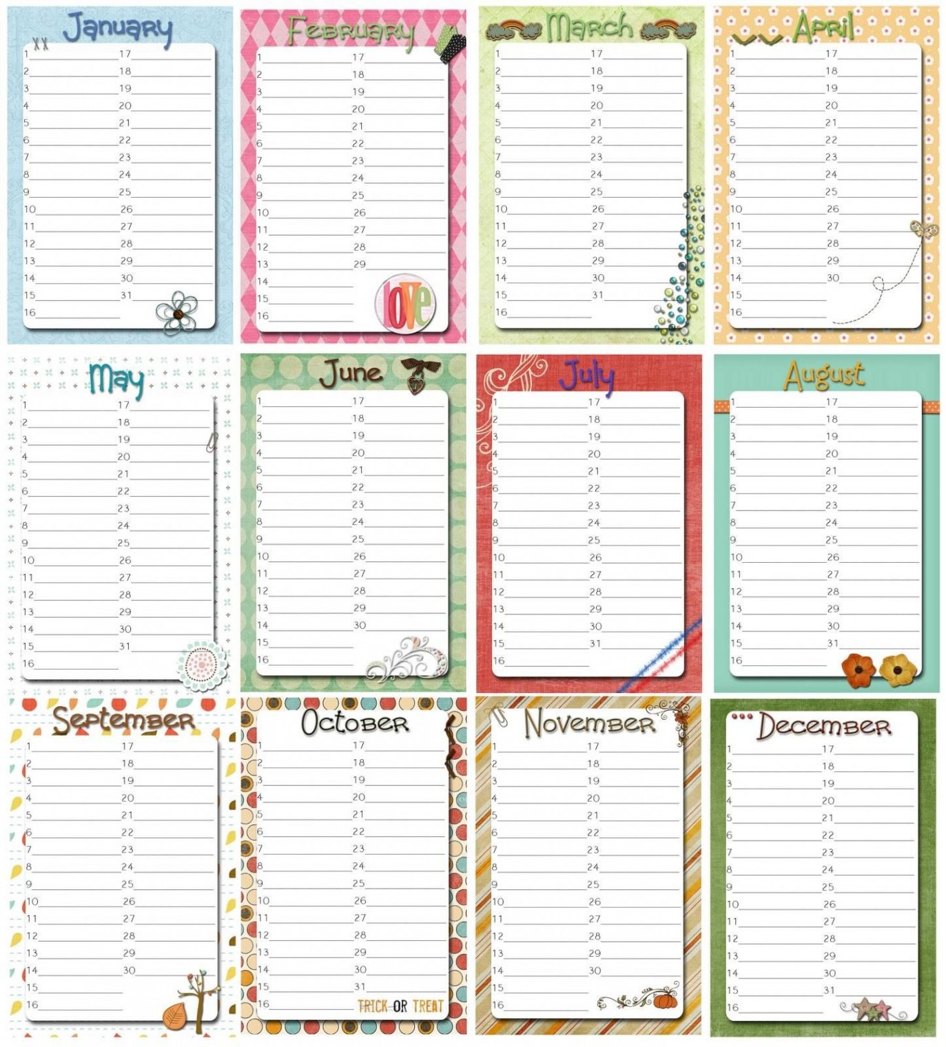 Free Birthday Calendar Template  Perpetual birthday calendar