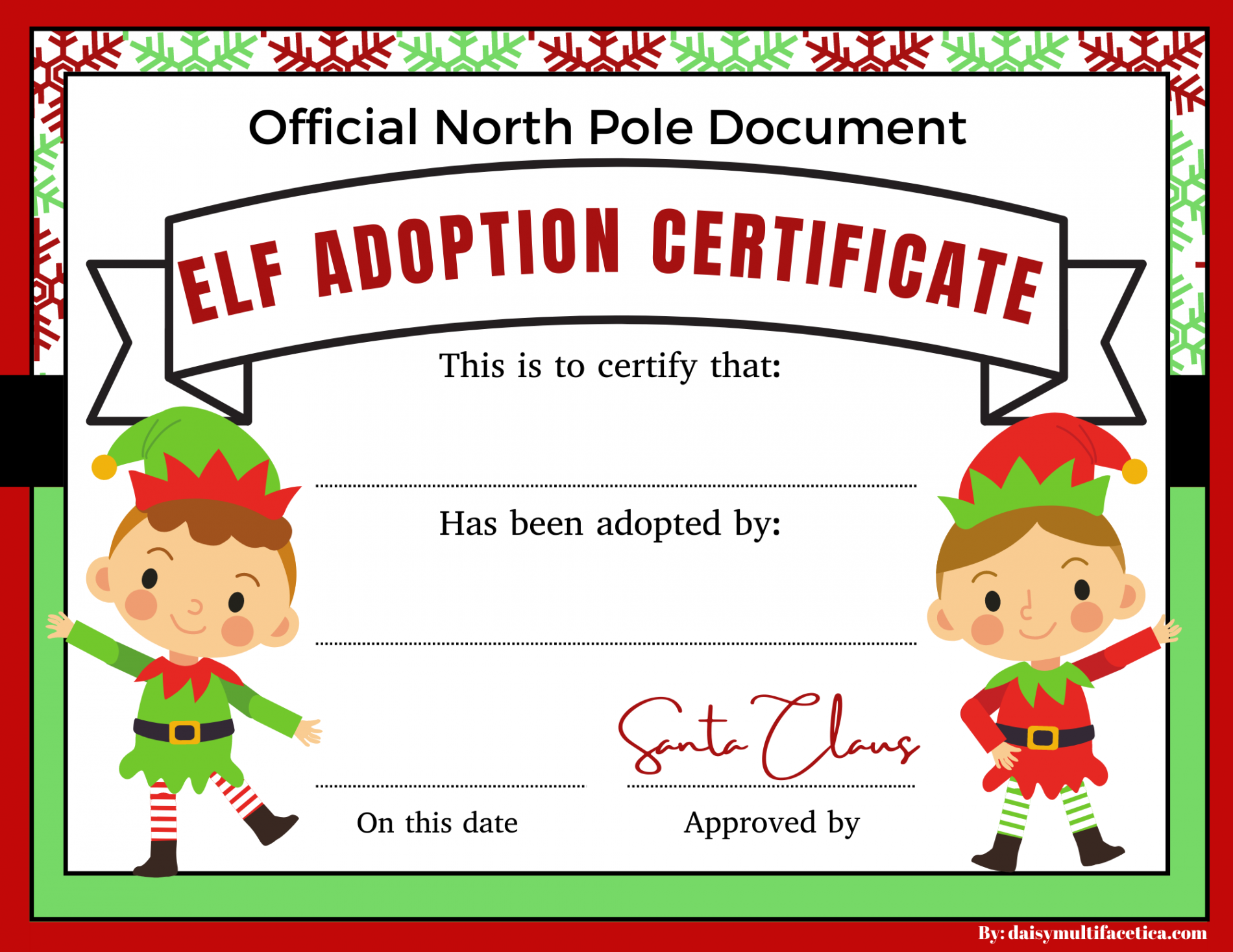 FREE Elf Adoption Certificate Printable PDF & PNG Template