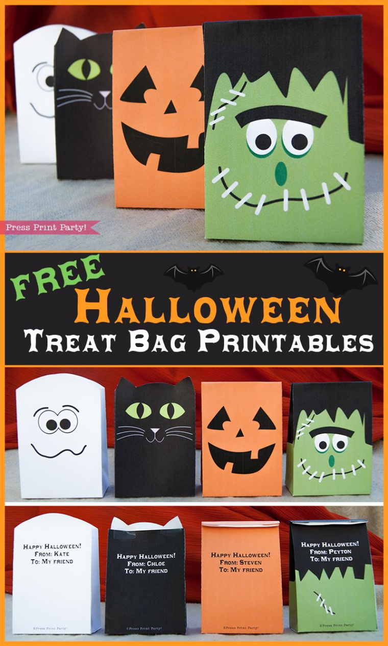 Free Halloween Treat Bags Printables - by Press Print Party