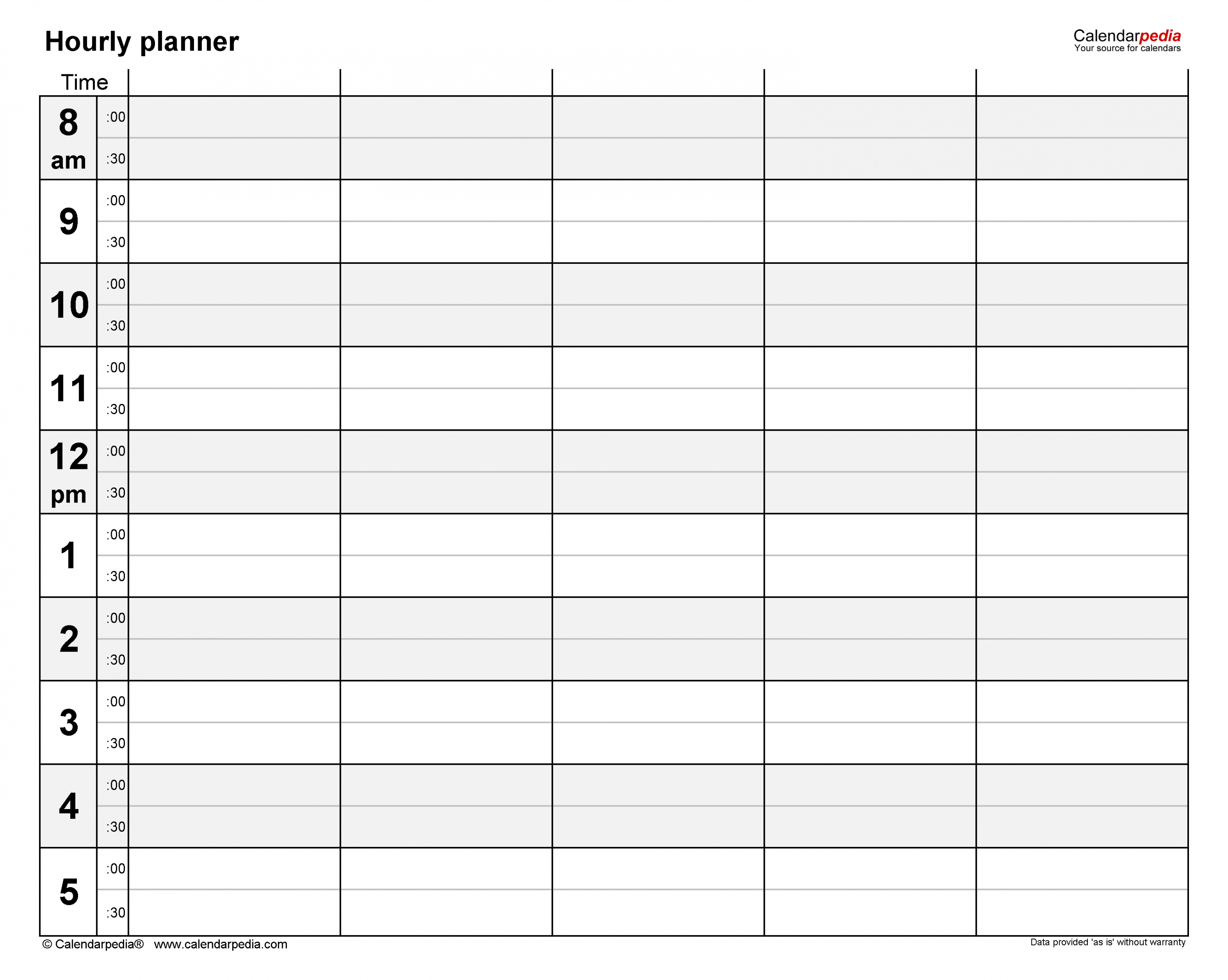 Free Hourly Planners in PDF Format - + Templates