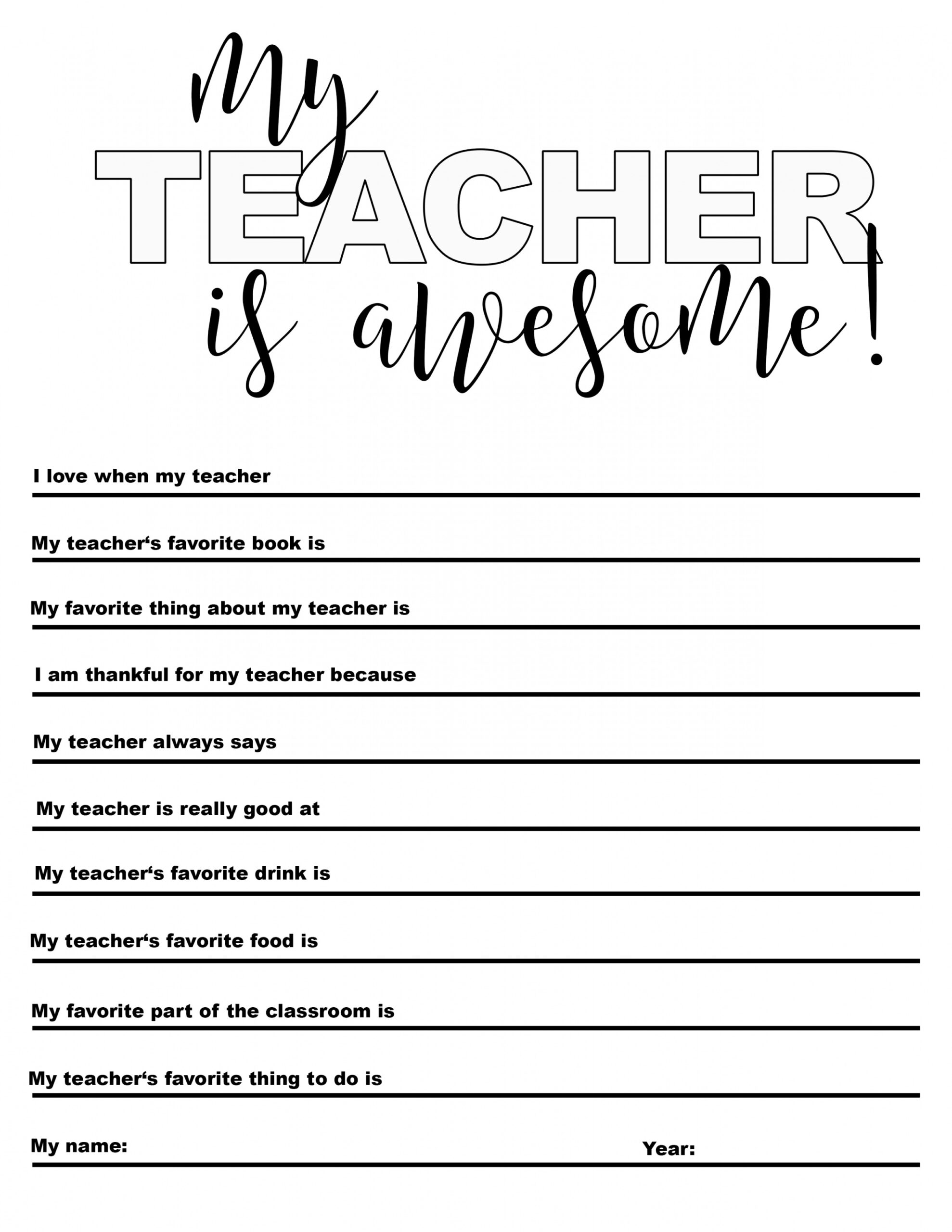 Free "My Teacher is Awesome" Printable - Heather&#;s Dish