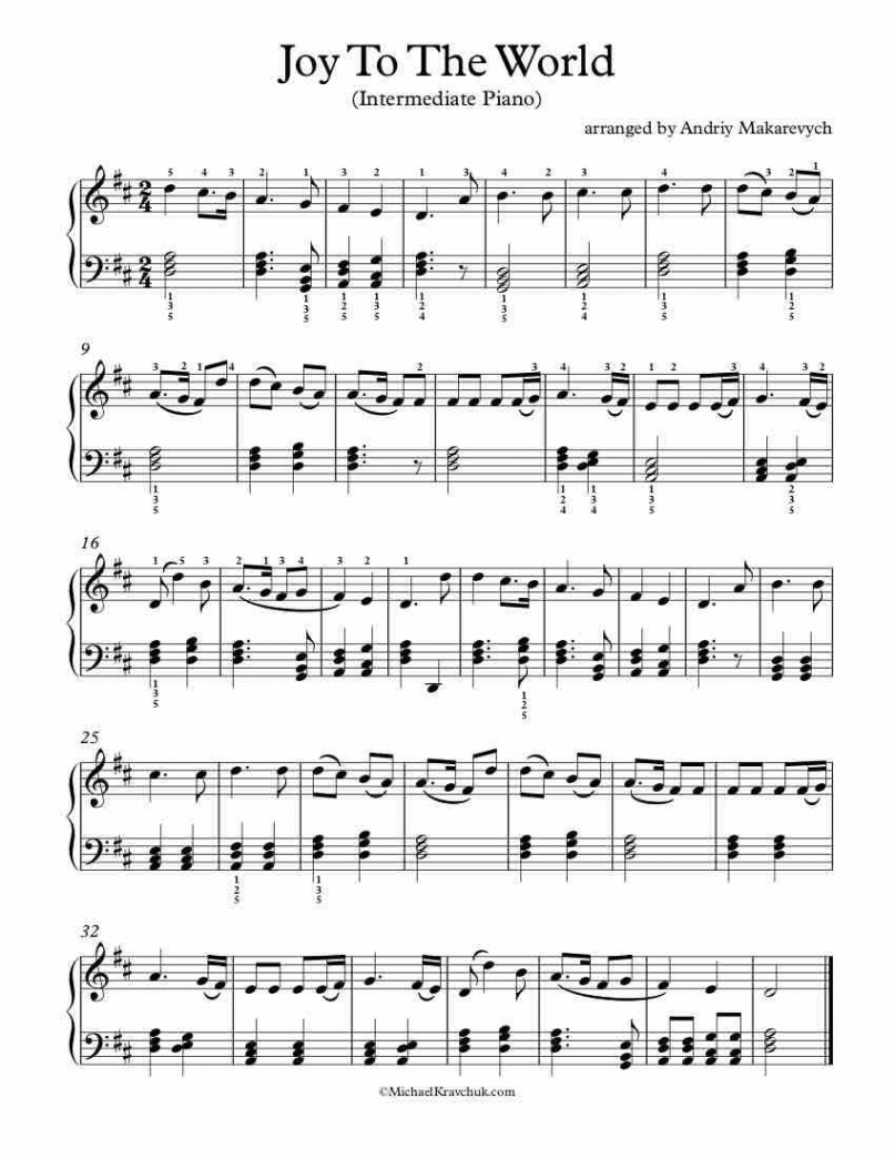 Free Piano Arrangement Sheet Music – Joy To The World  Violin