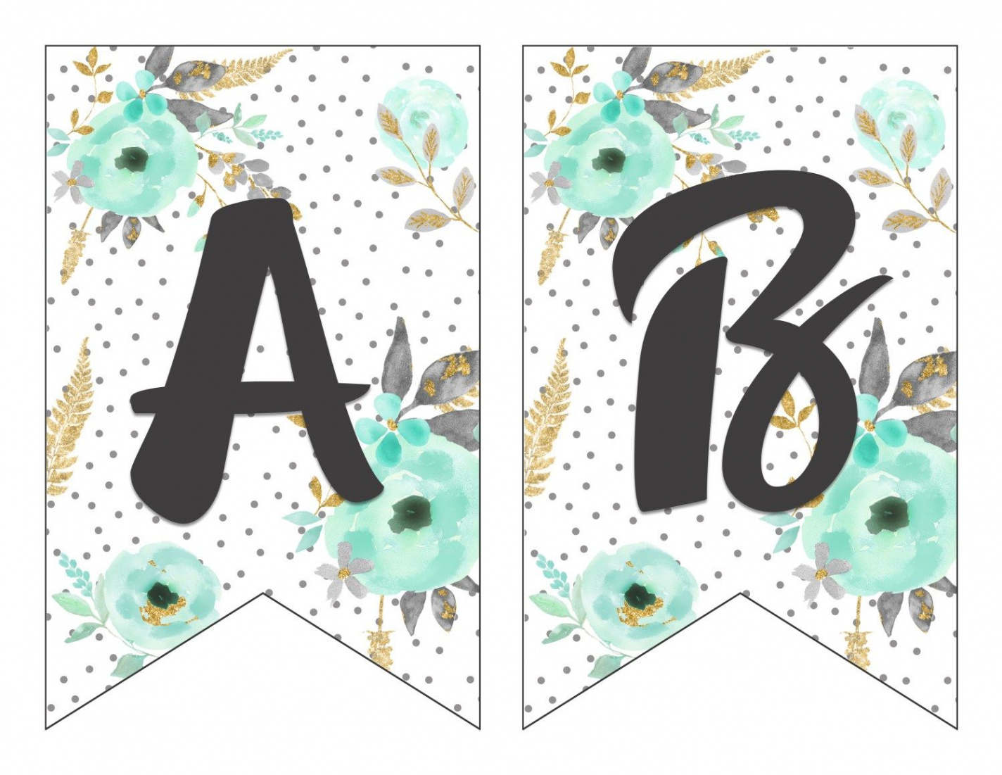 Free Printable Alphabet Banner Mint and Gold  Free Printable