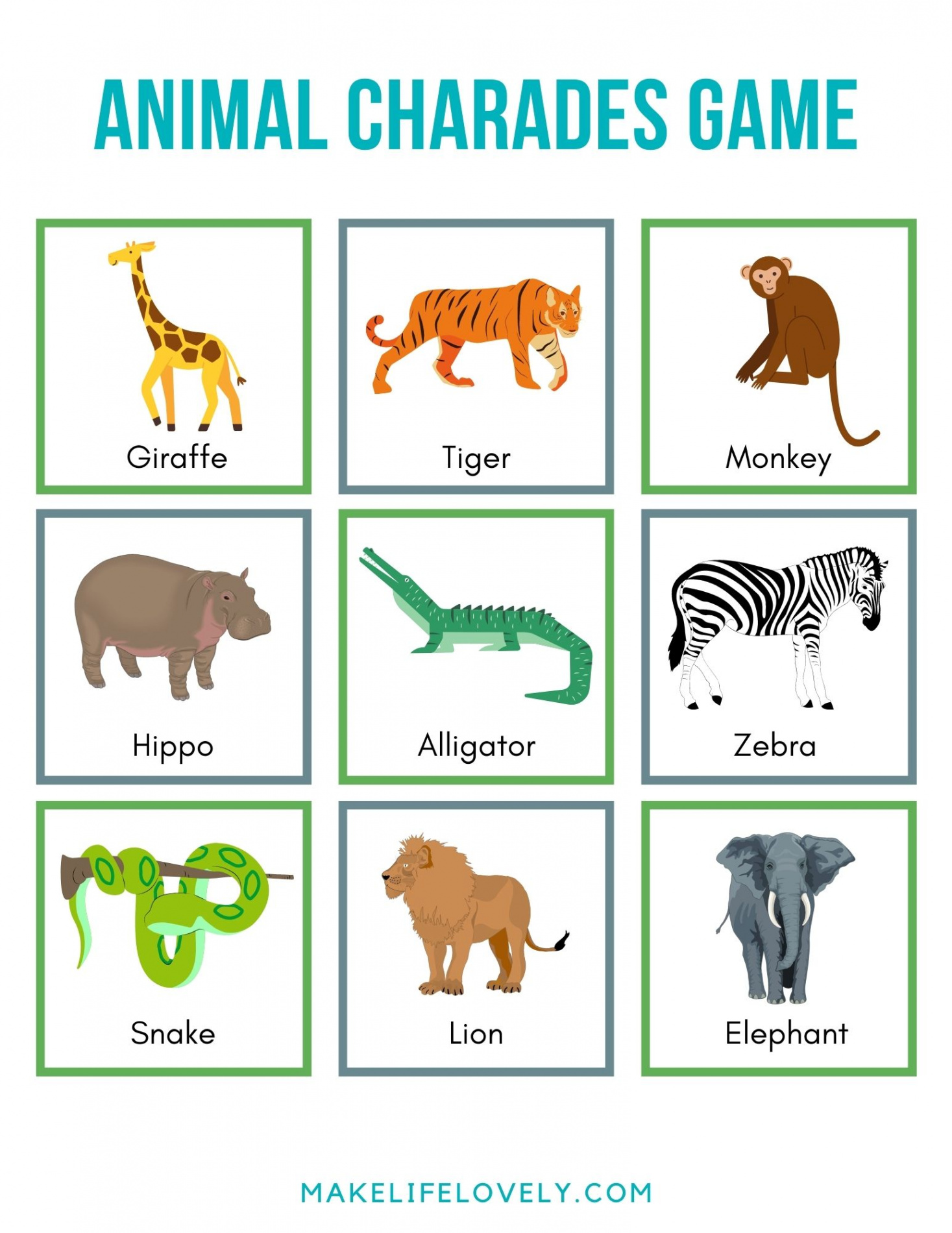 FREE Printable Animal Charades Cards All Ages! - Make Life Lovely