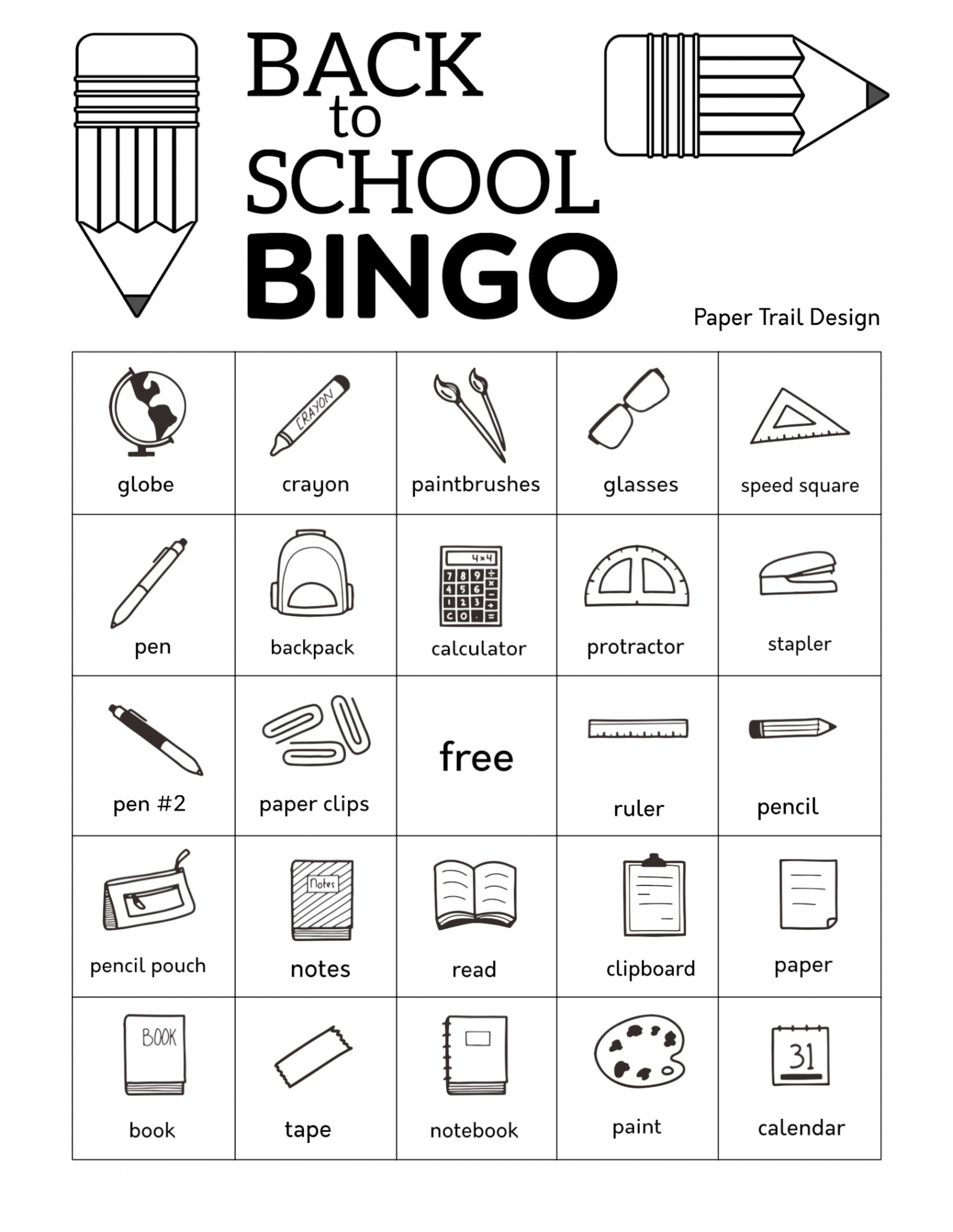 Free Printable Back to School Bingo - Paper Trail Design