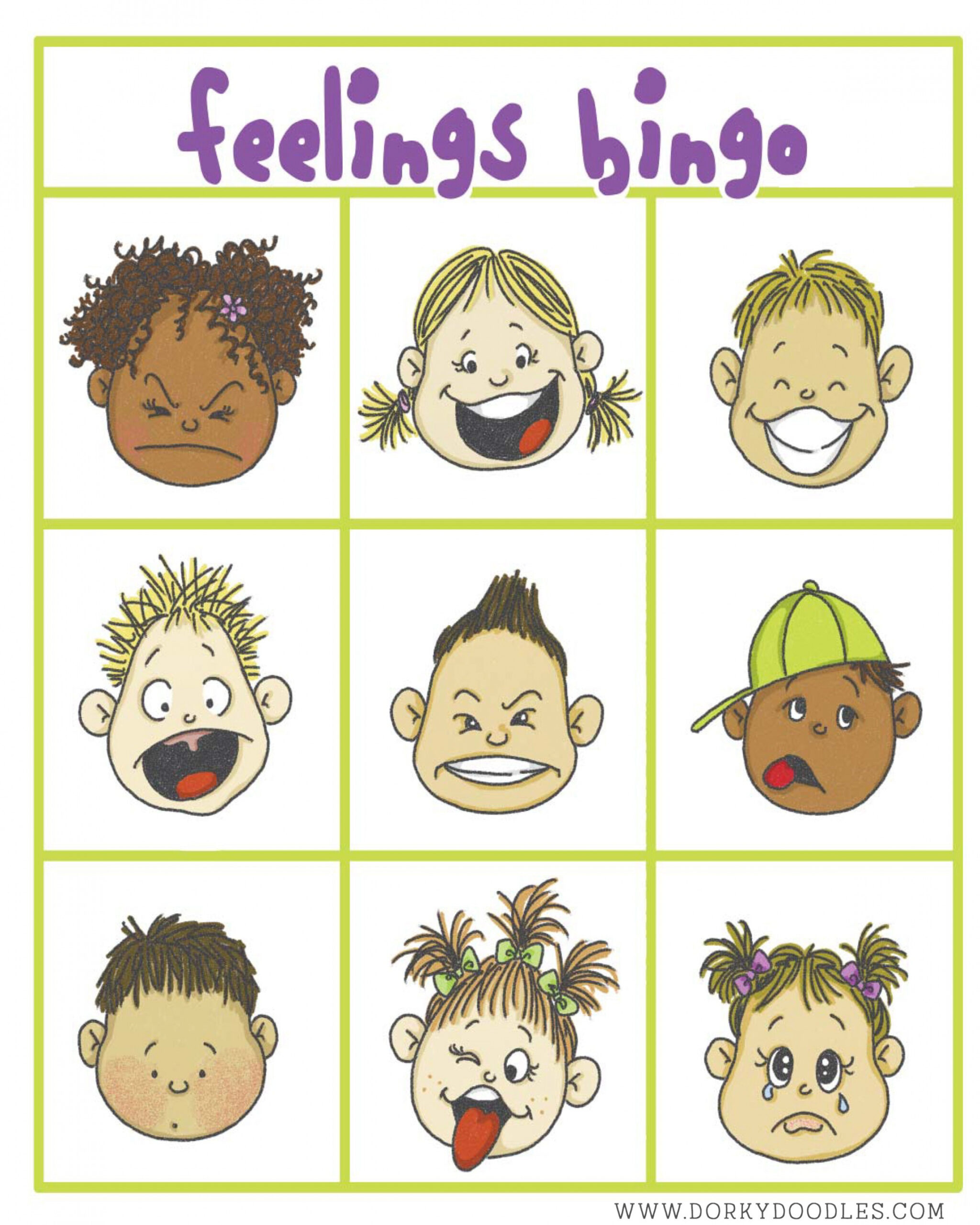 Free Printable Bingo Game about Feelings – Dorky Doodles