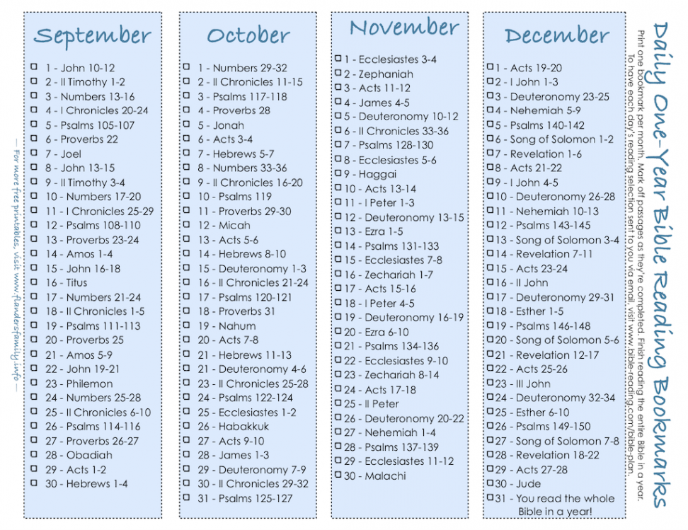 Free printable Bookmarks -  One year bible, Year bible reading