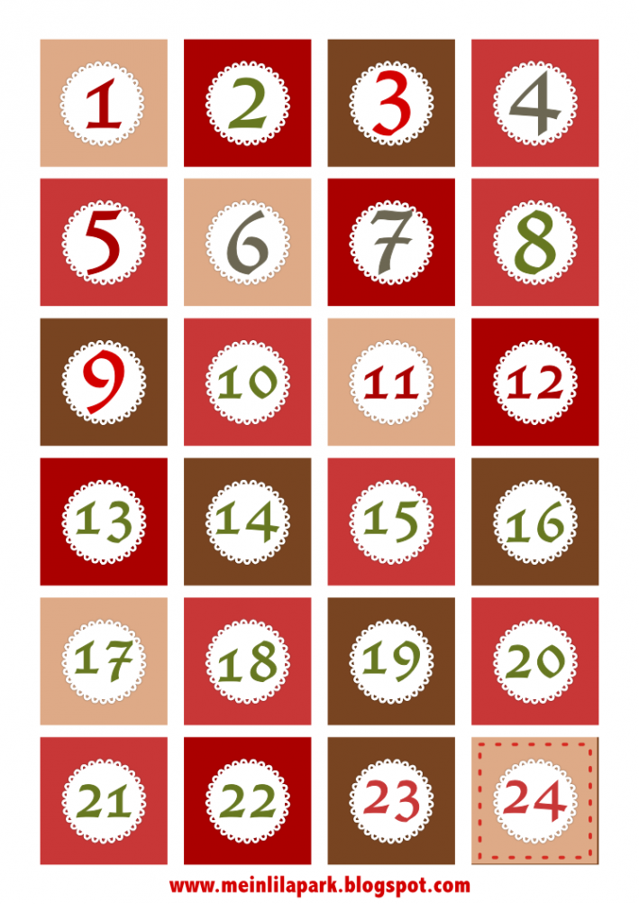 Free printable Christmas advent calendar numbers and borders