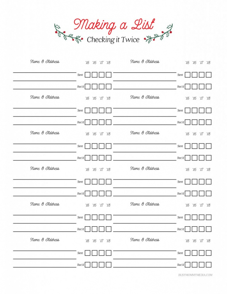 Free Printable Christmas Card Address List