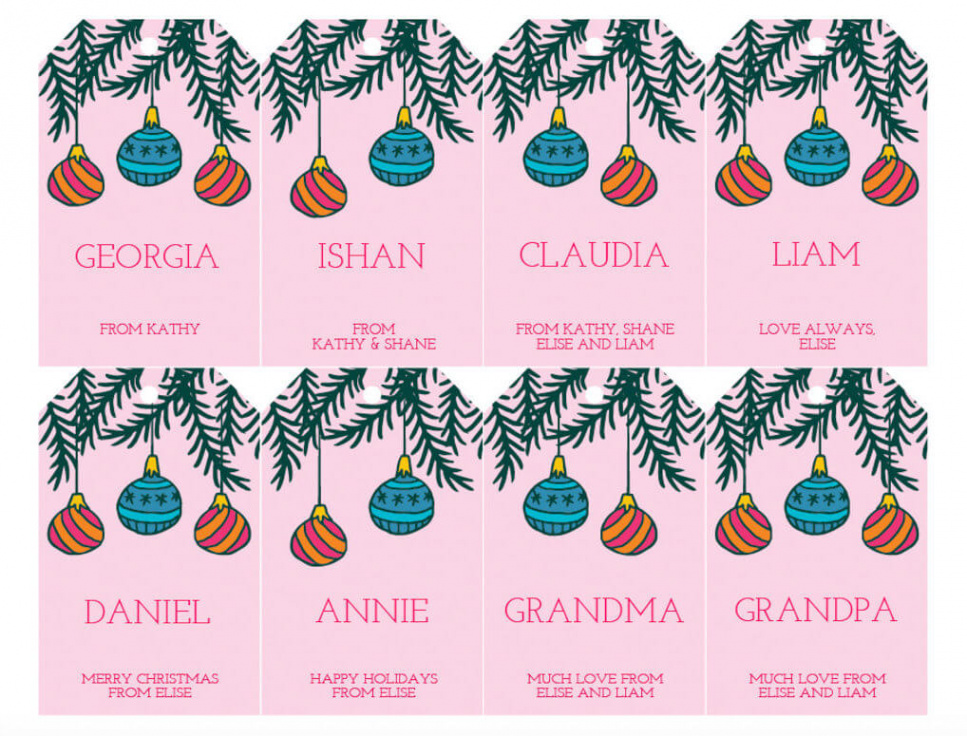 Free printable Christmas gift tags in pink - Editable - Merriment