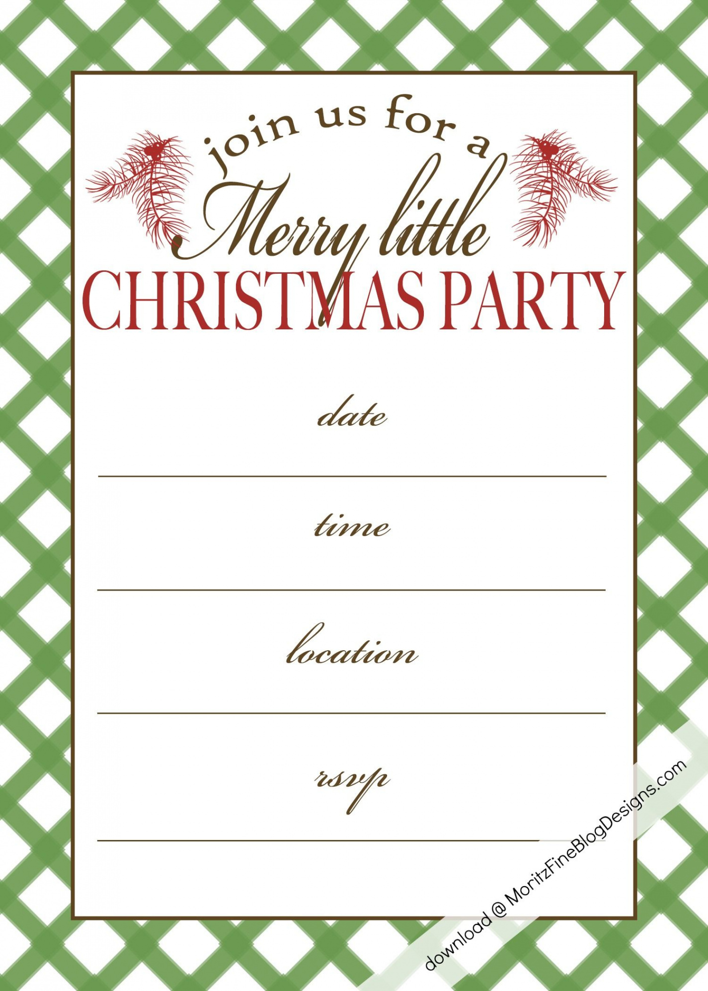 Free Printable Christmas Party Invitation  Moritz Fine Designs