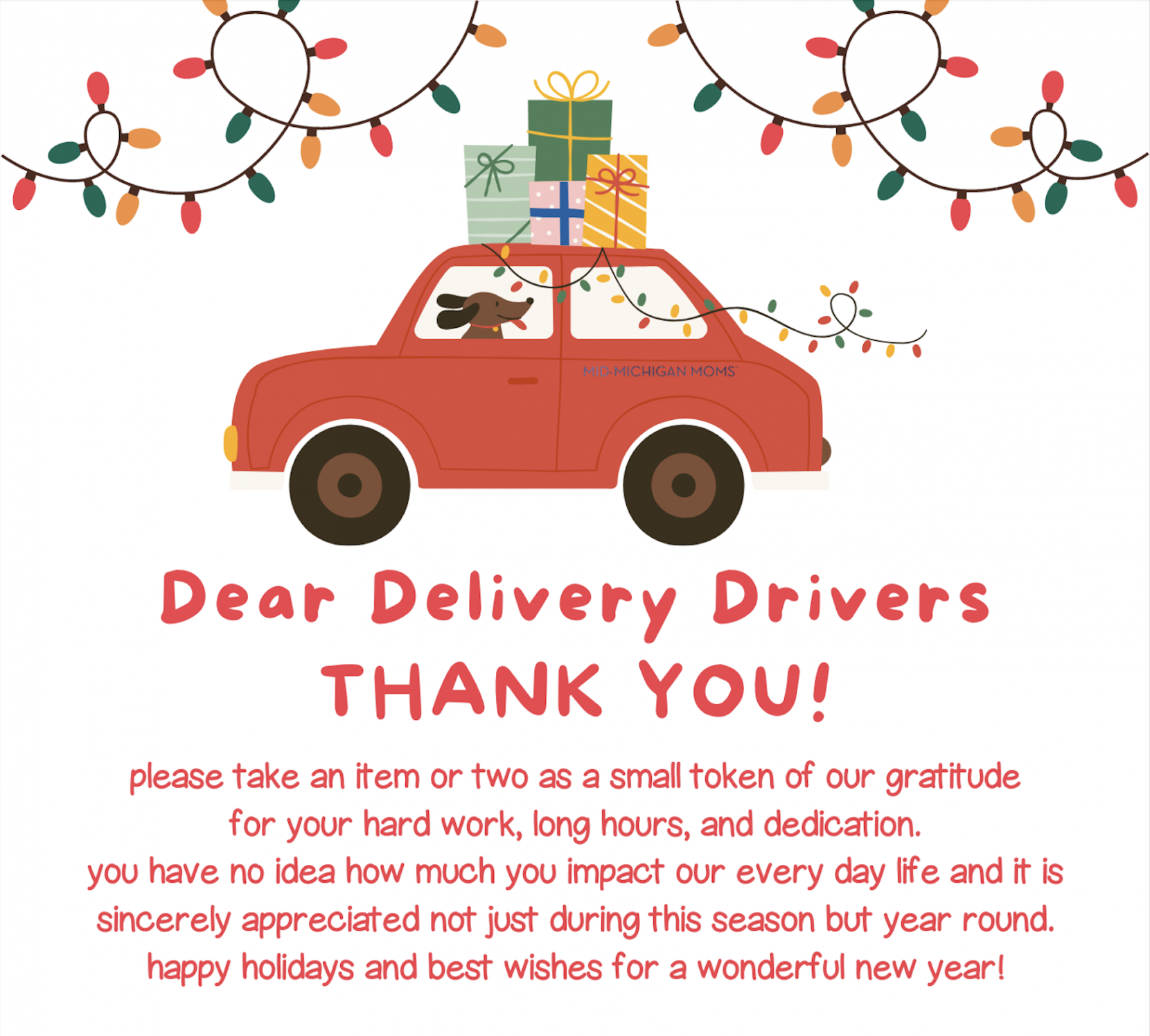 FREE Printable :: Dear Delivery Drivers THANK YOU!