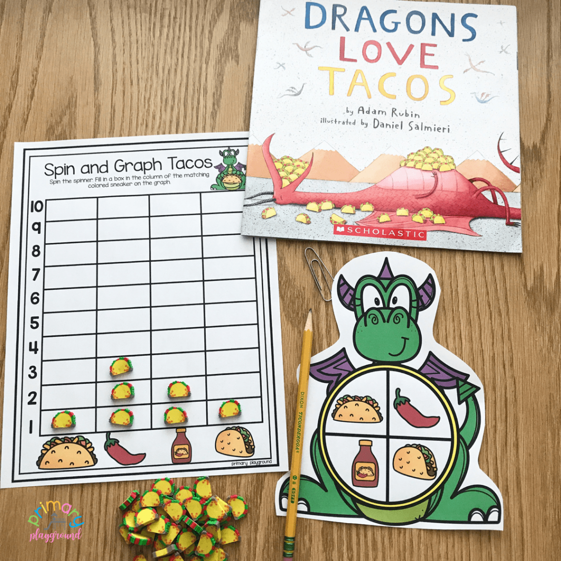 Free Printable Dragon Tacos Spin and Graph - Primary Playground