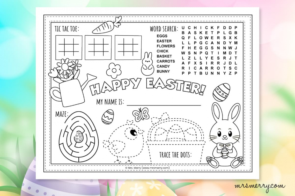 Free Printable Easter Coloring Placemat for Kids  Mrs