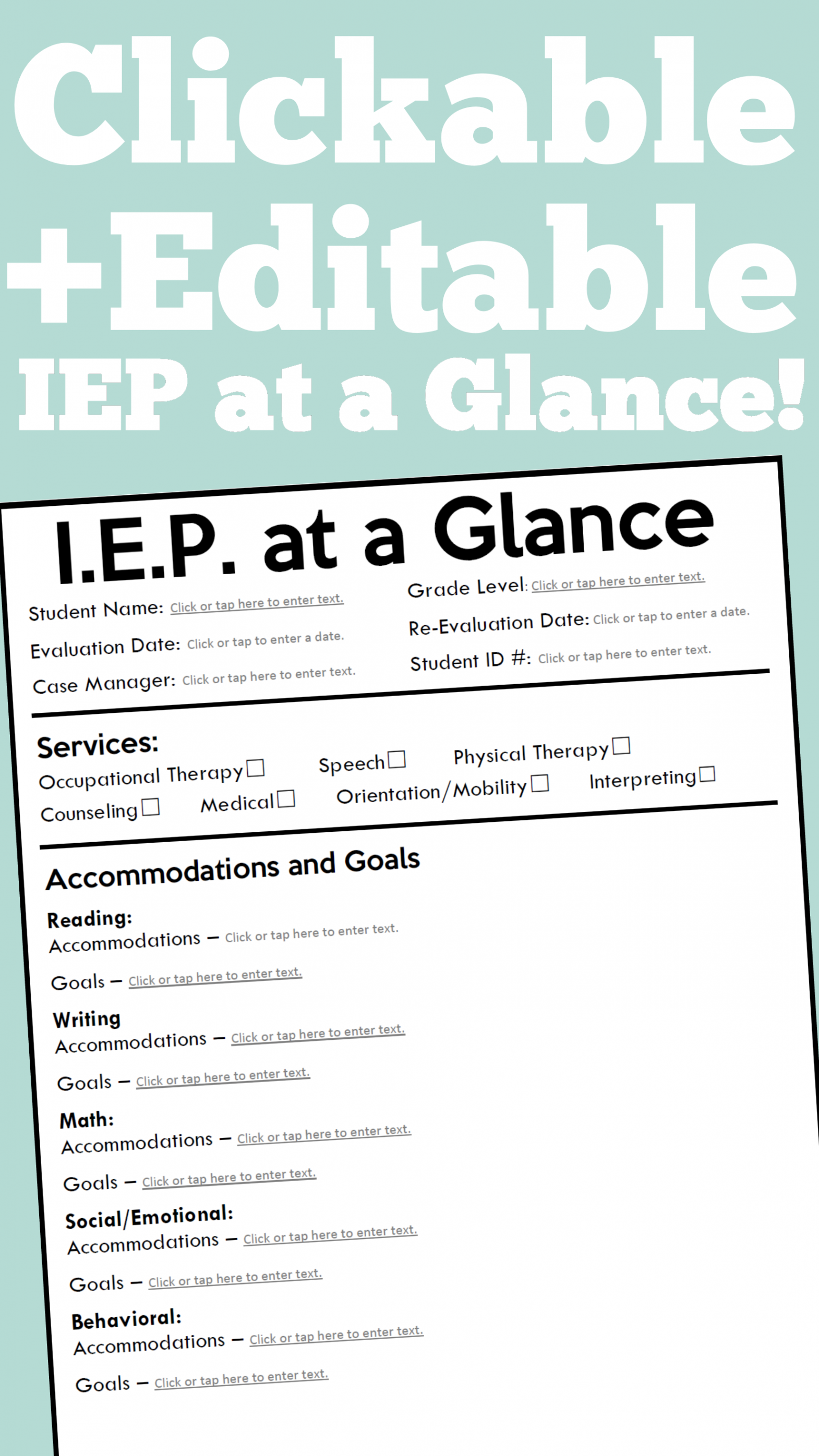 Free Printable Editable Iep At A Glance Template - Printable