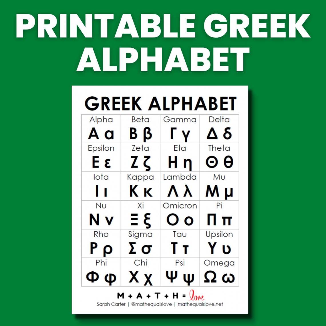 Free Printable Greek Alphabet  Math = Love