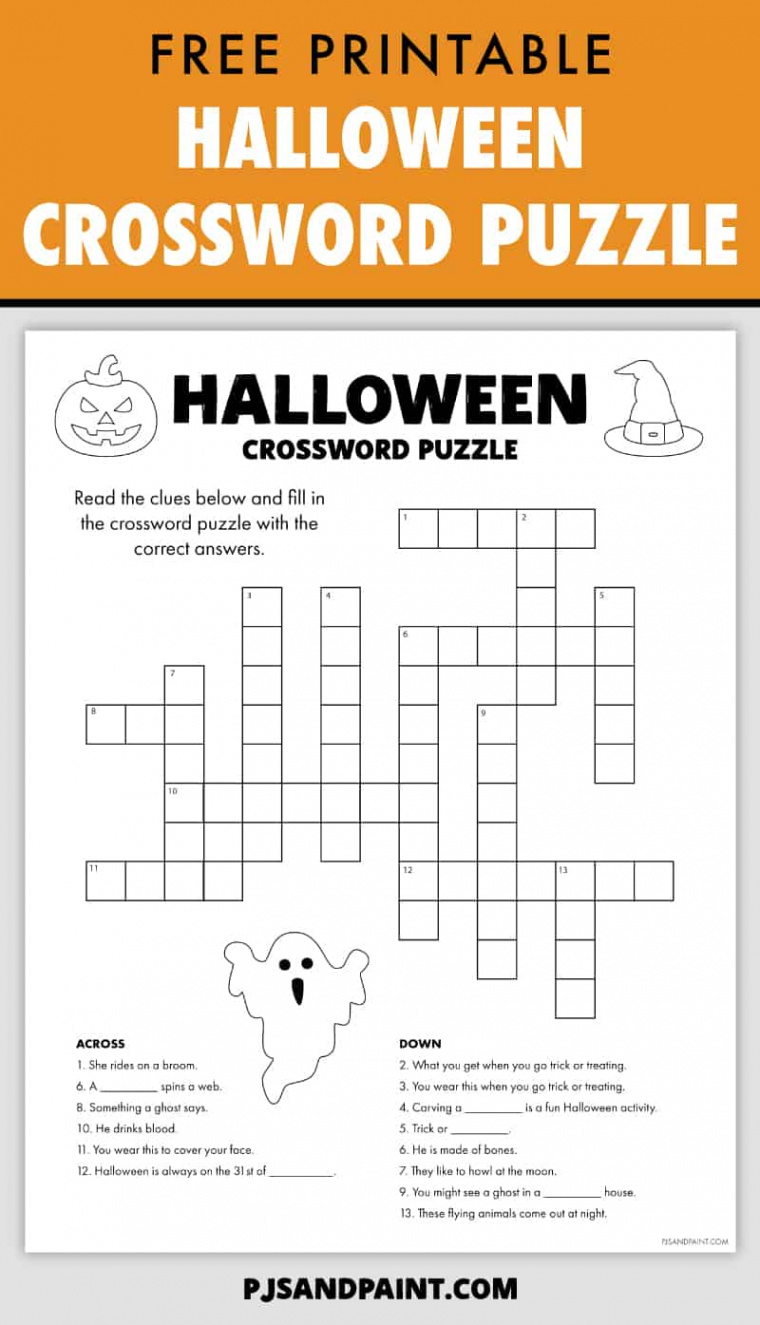 Free Printable Halloween Crossword Puzzle - Pjs and Paint