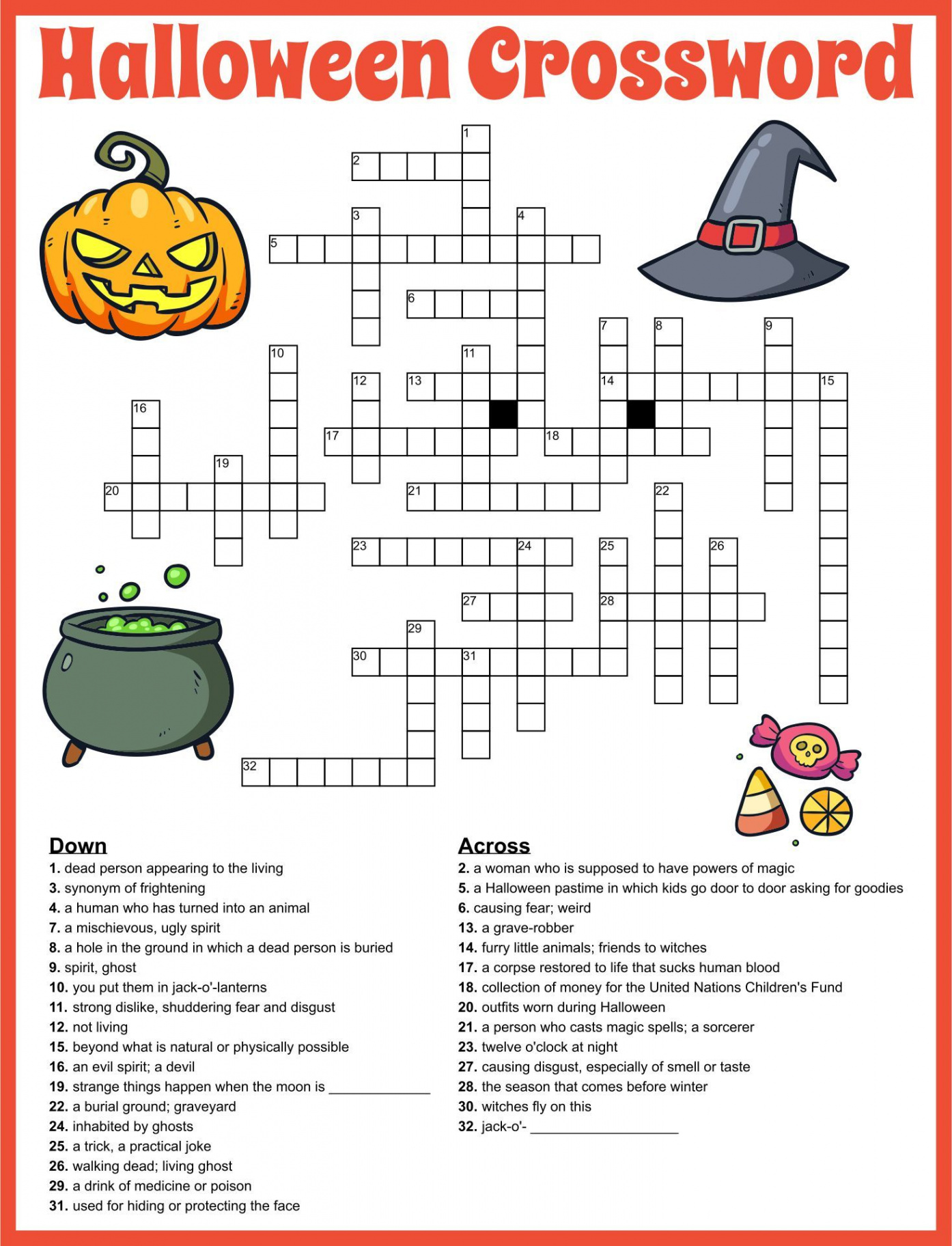 Free Printable Halloween Crossword Puzzles For Adults  Halloween