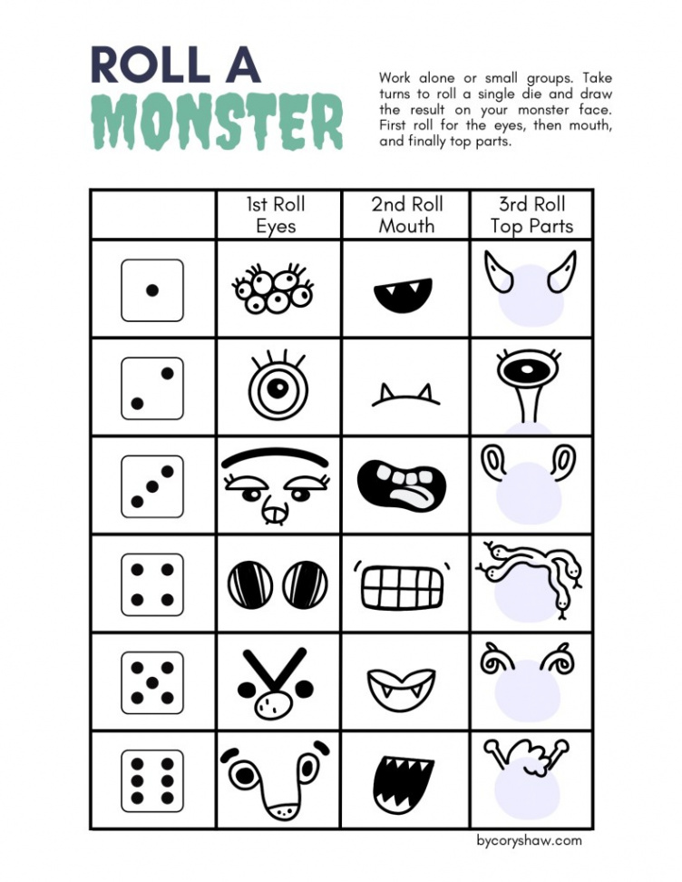 Free Printable Halloween Game for Kids: Roll A Monster