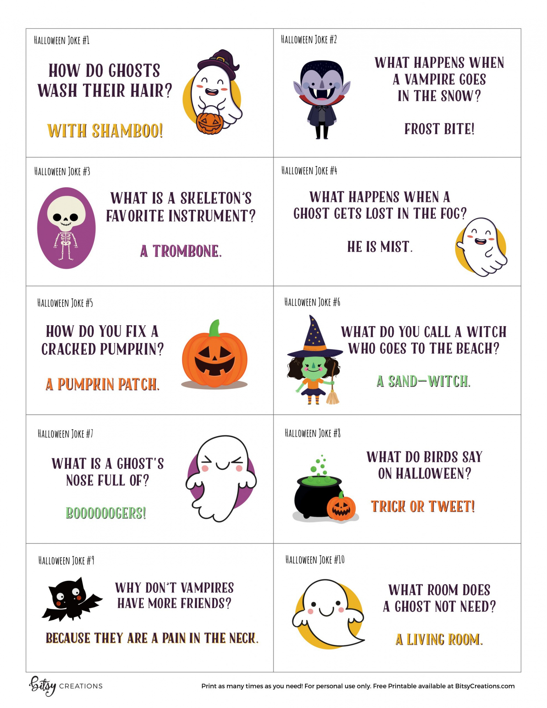 Free Printable Halloween Jokes for Kids by BitsyCreations