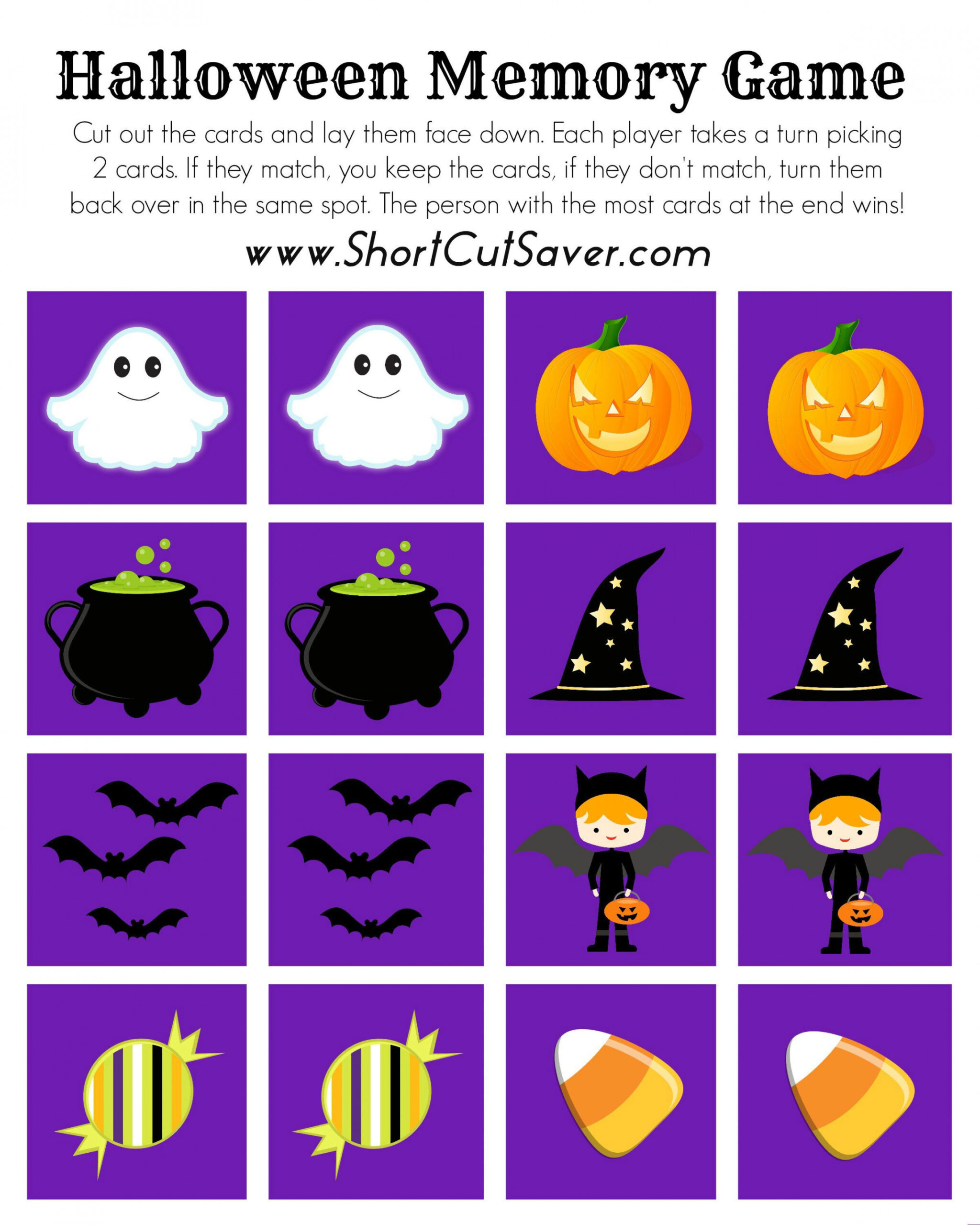 FREE Printable Halloween Memory Game  Halloween printables, Fun