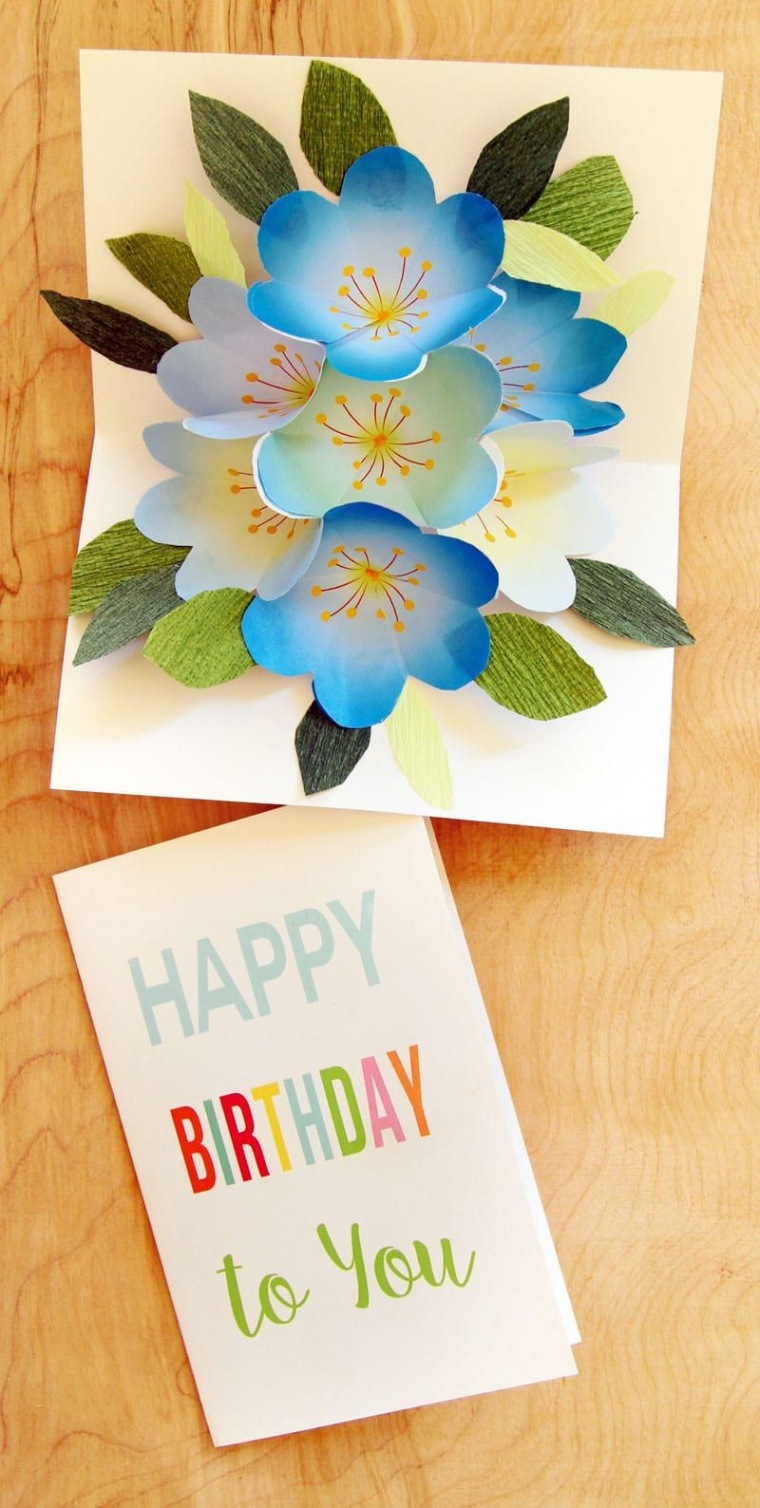 Free Printable Happy Birthday Card with Pop Up Bouquet  Birthday