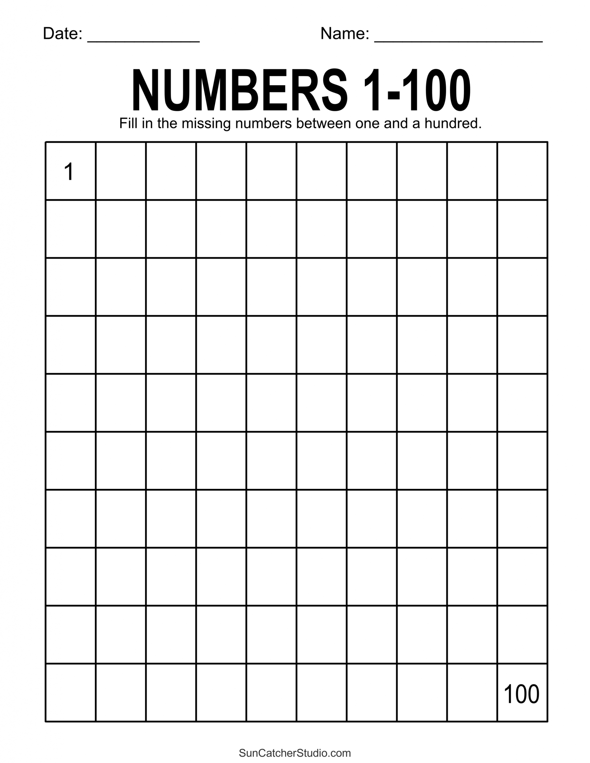 Free Printable Hundreds Charts (Numbers  to 00) – DIY Projects