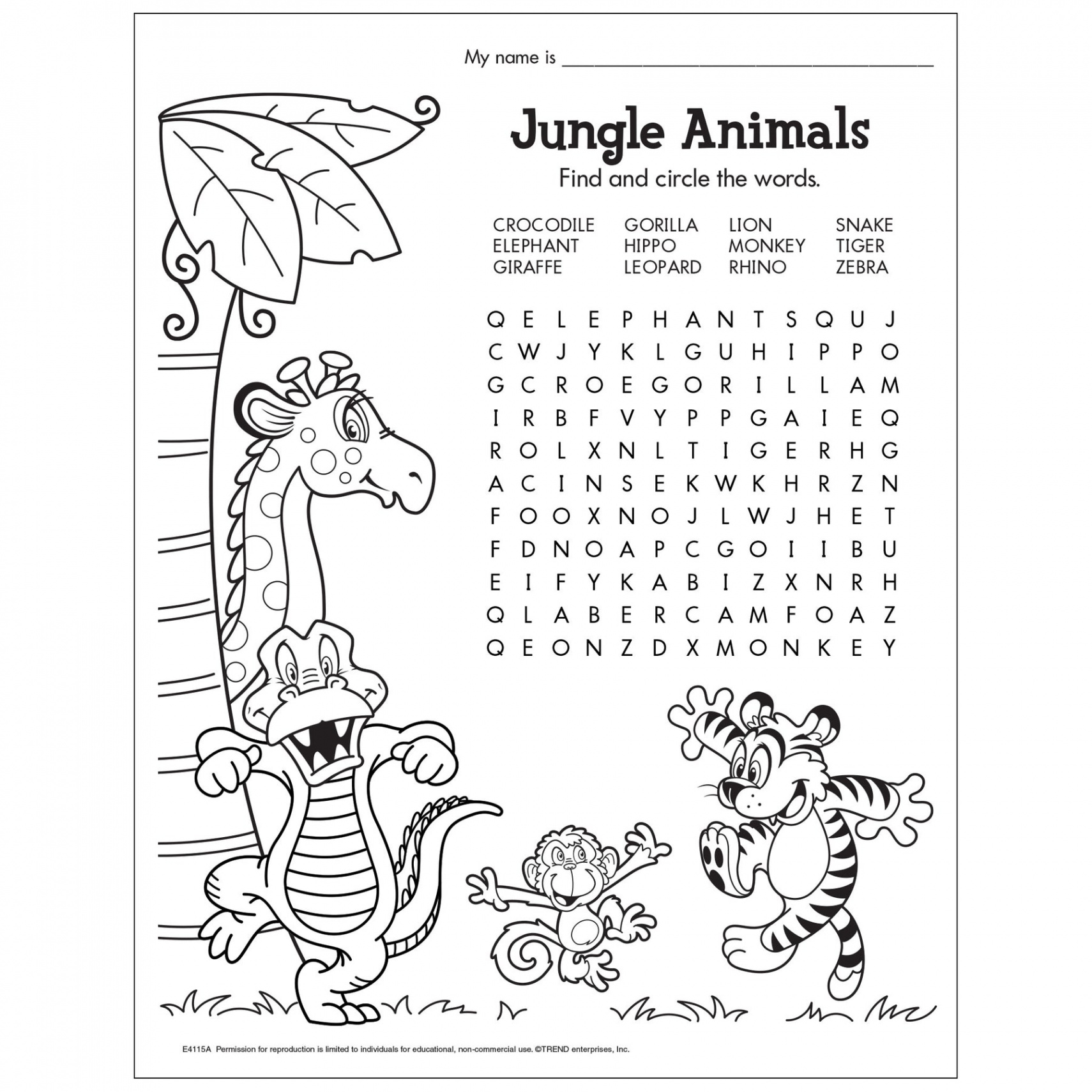 Free Printable Jungle Animals Word Find — TREND enterprises, Inc.