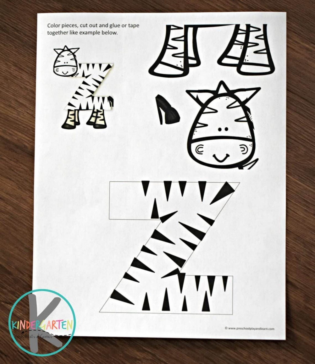 free printable Letter z craft of a zebra; perfect kindergarten