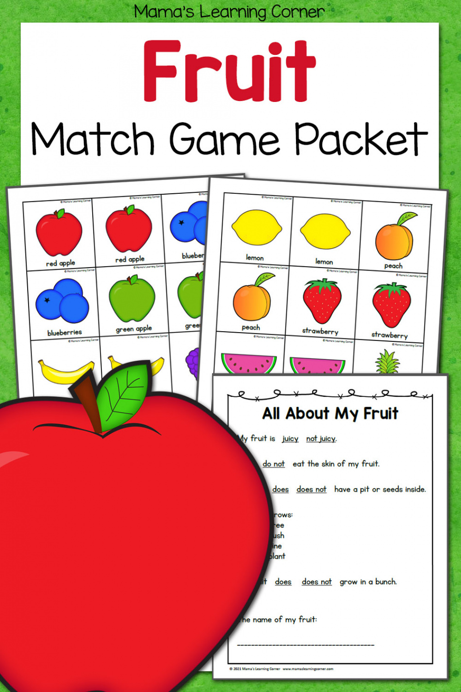 Free Printable Match Game Packet - Fruit Themed - Mamas Learning